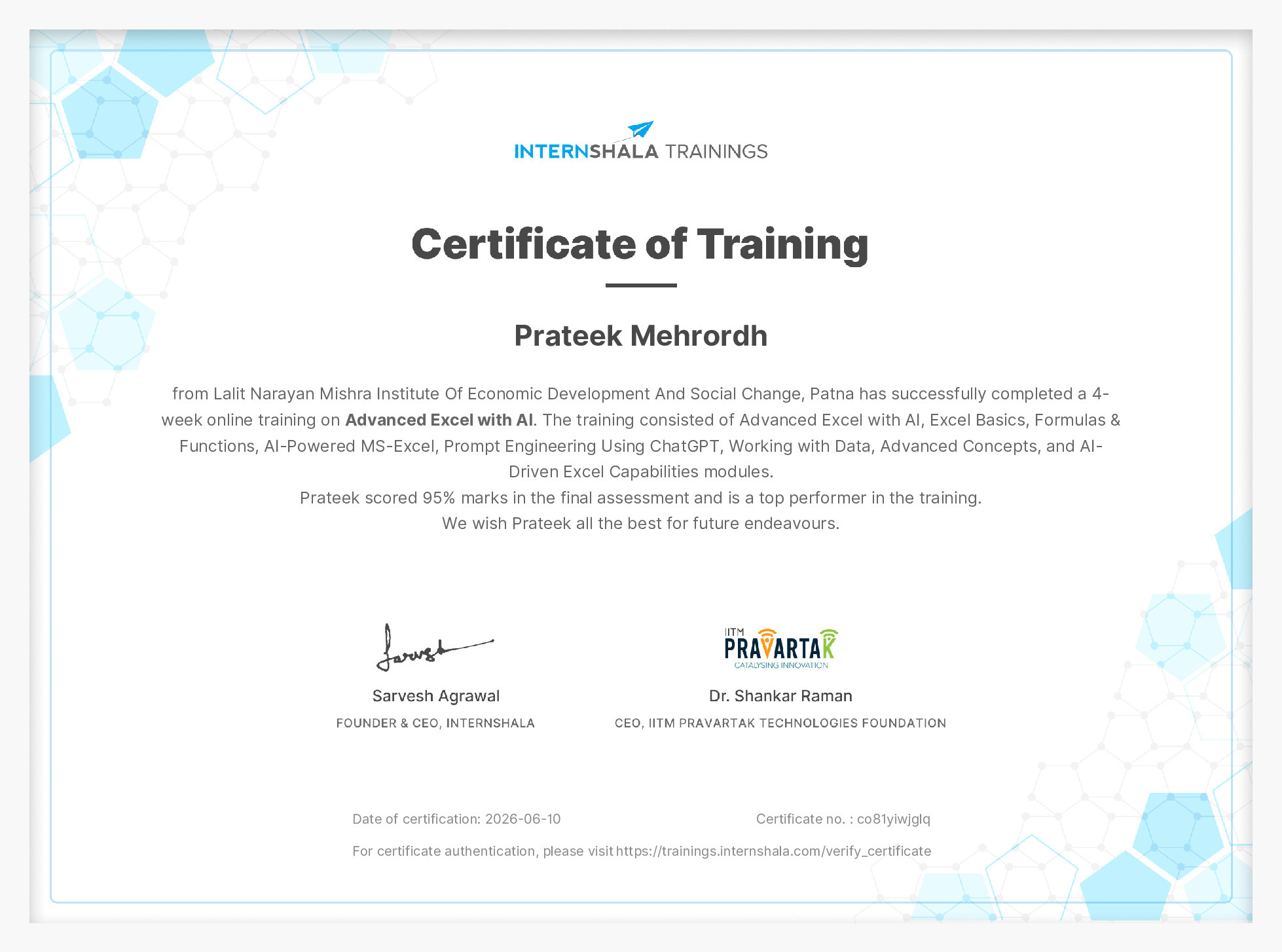 Certificate of completion