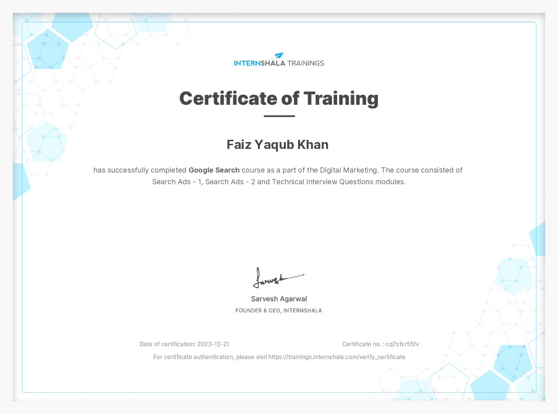 Certificate of completion