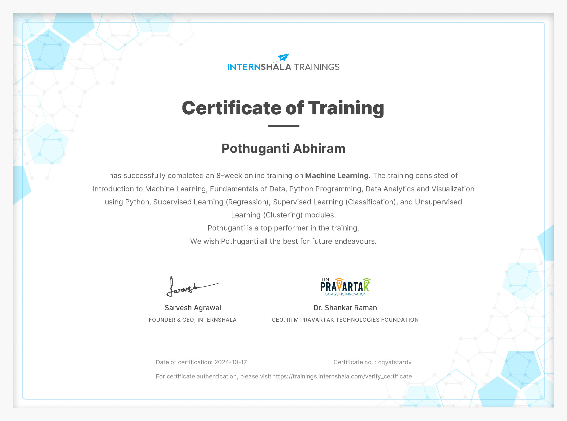 Certificate of completion