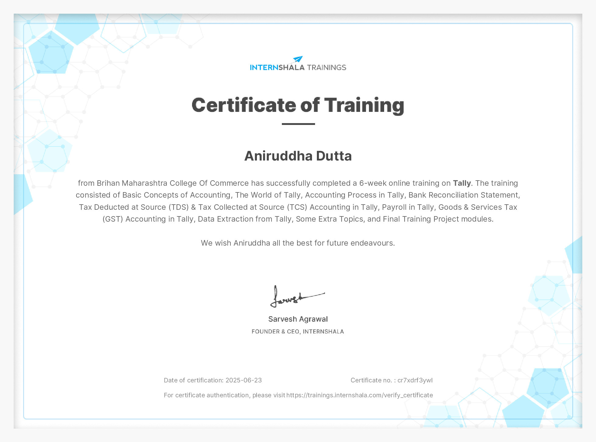 Certificate of completion