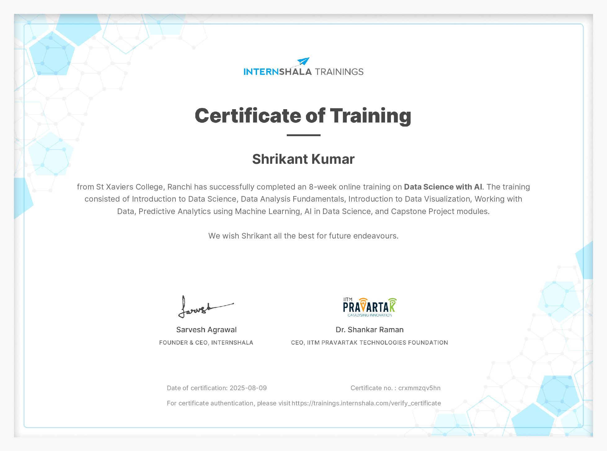 Certificate of completion
