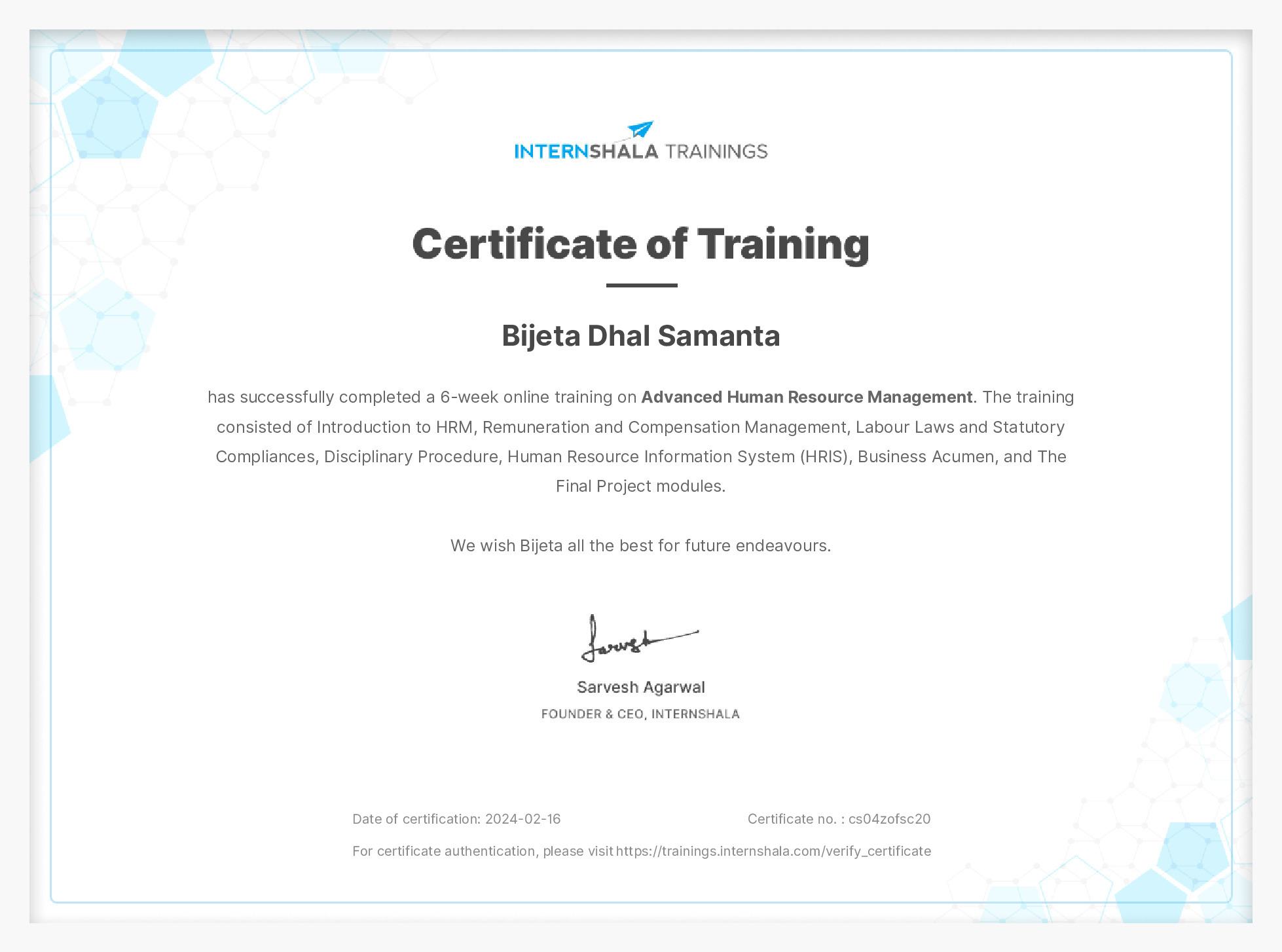 Certificate of completion