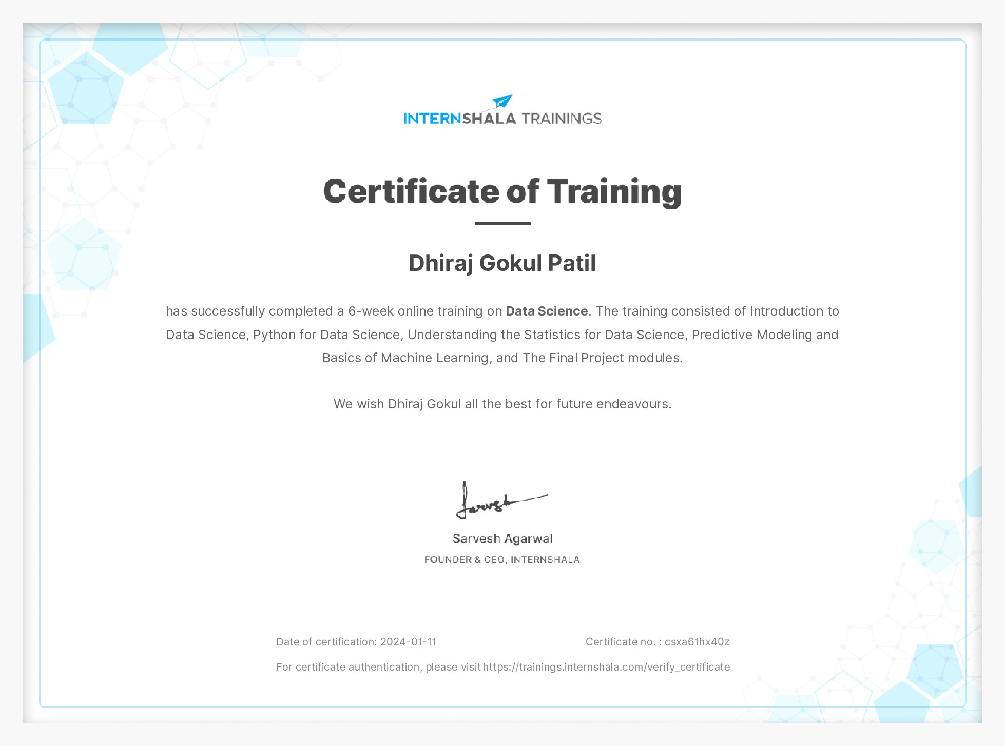 Certificate of completion
