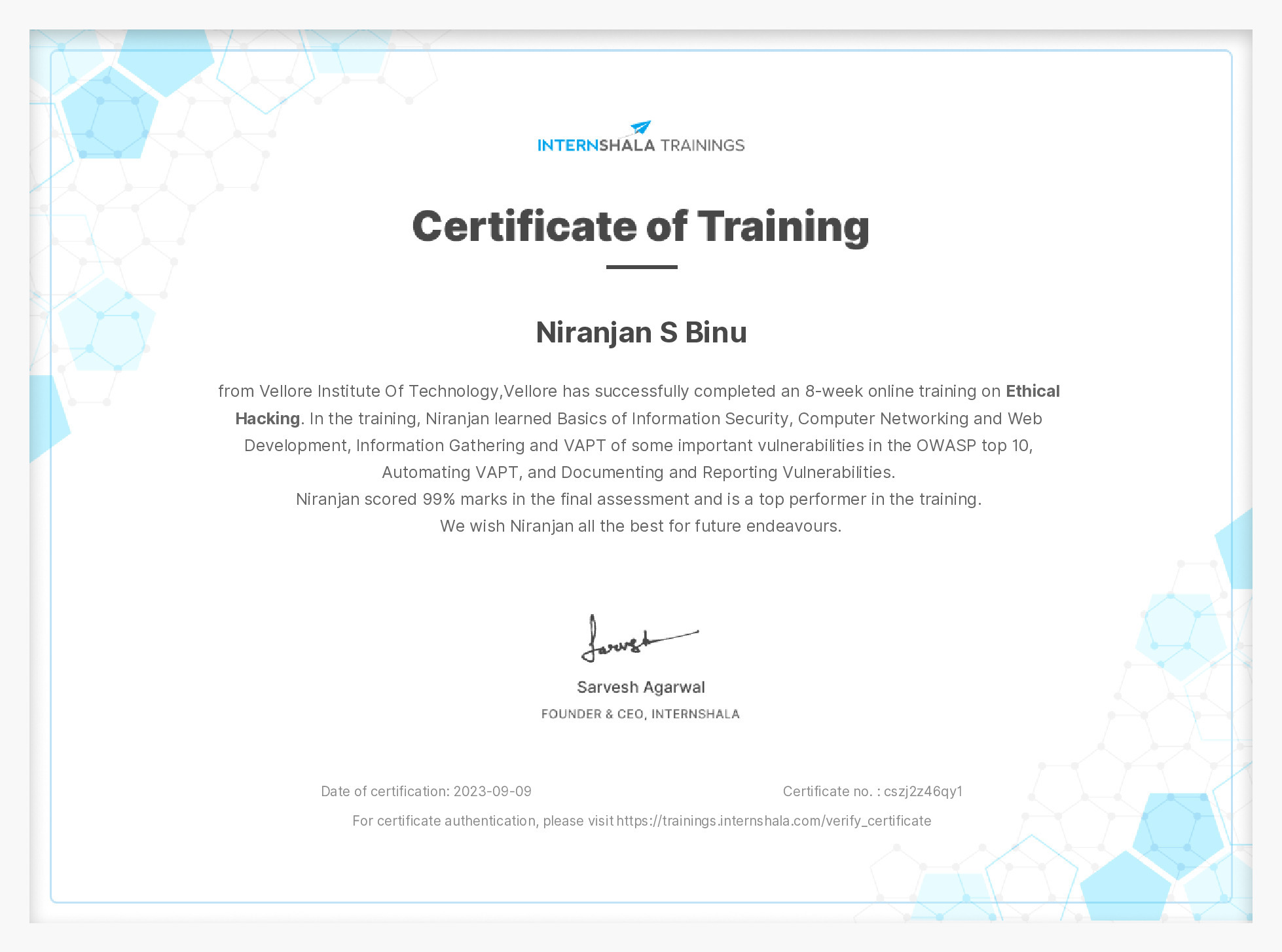 Certificate of completion