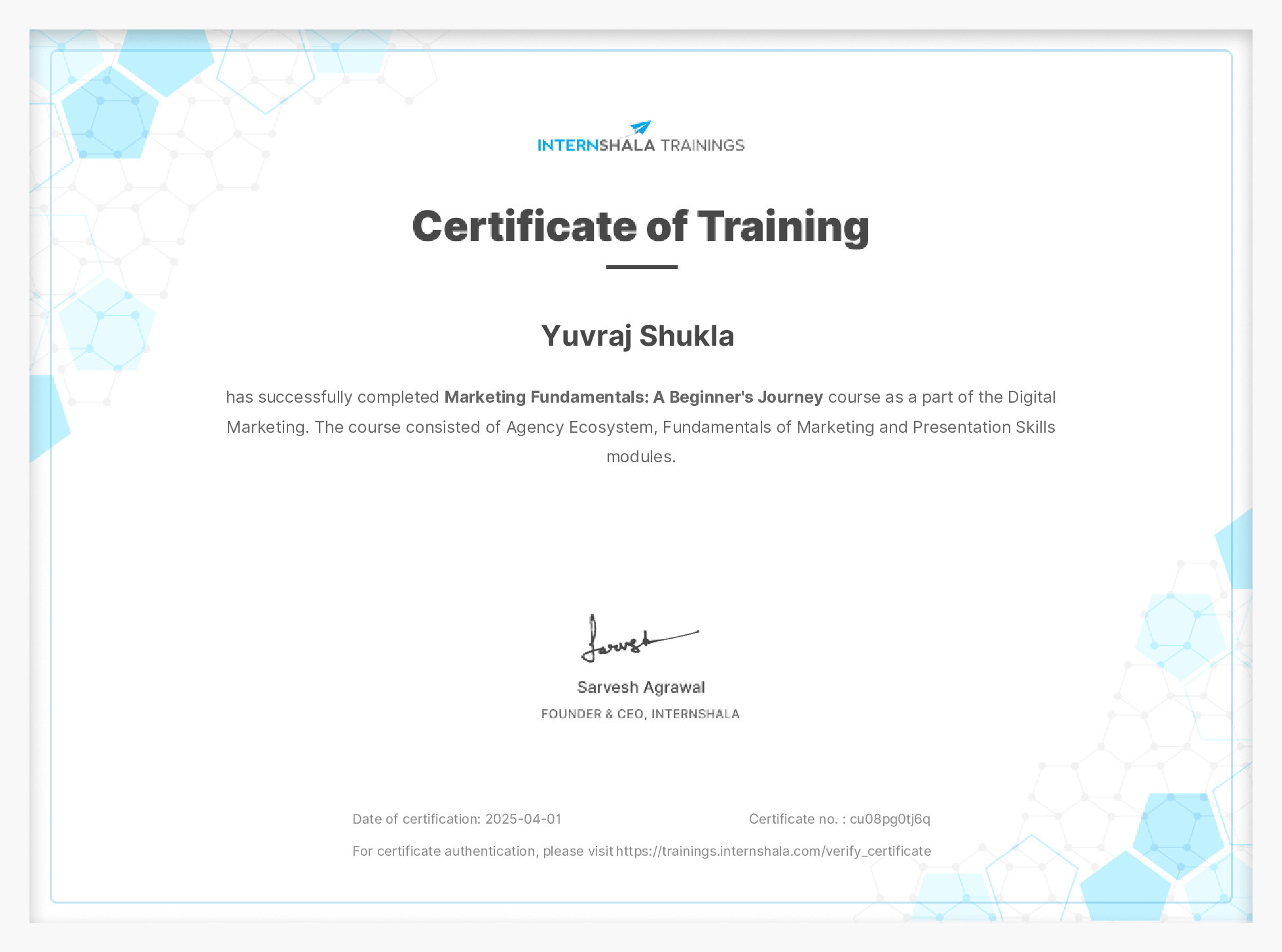 Certificate of completion