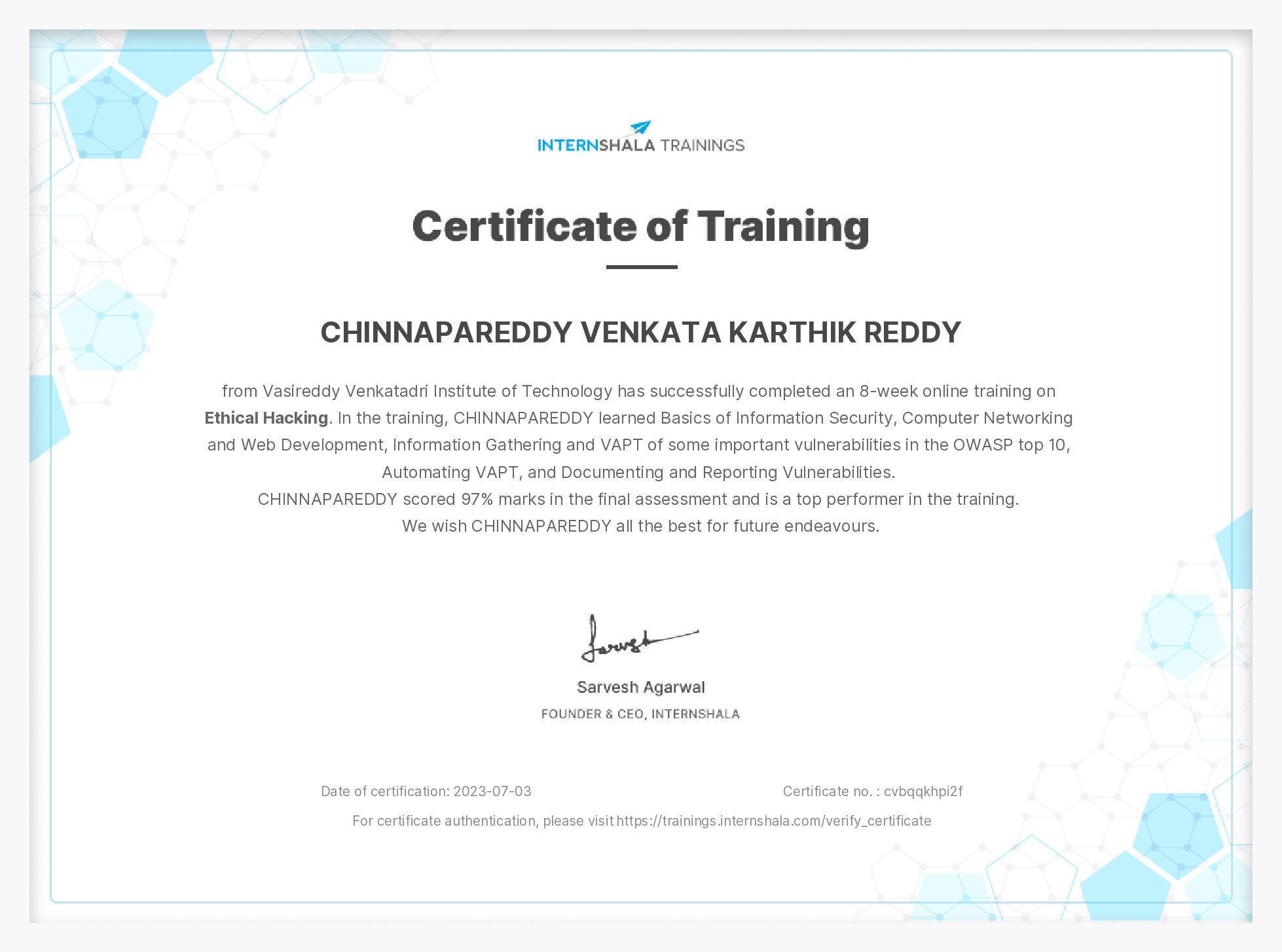 Certificate of completion