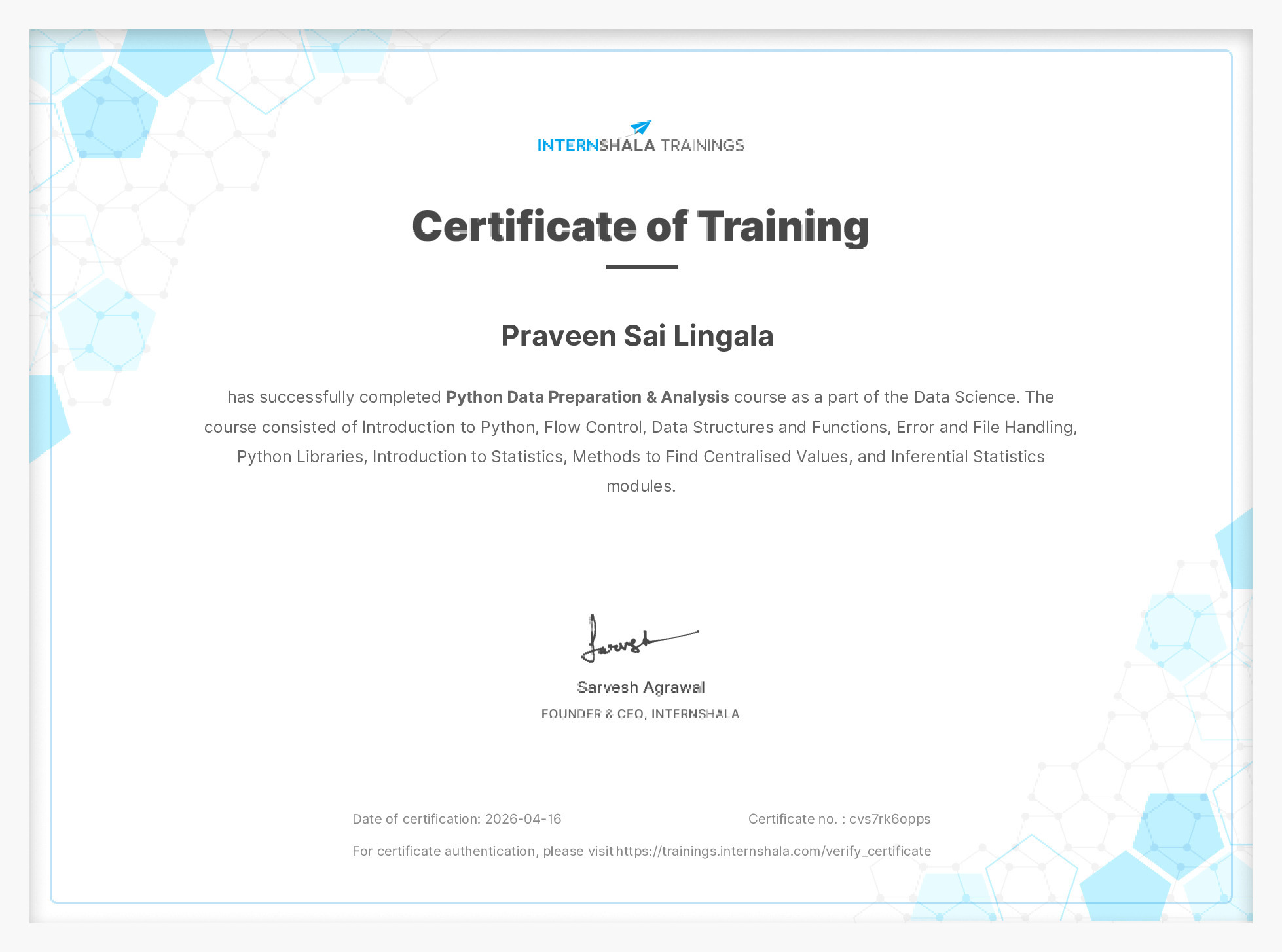 Certificate of completion