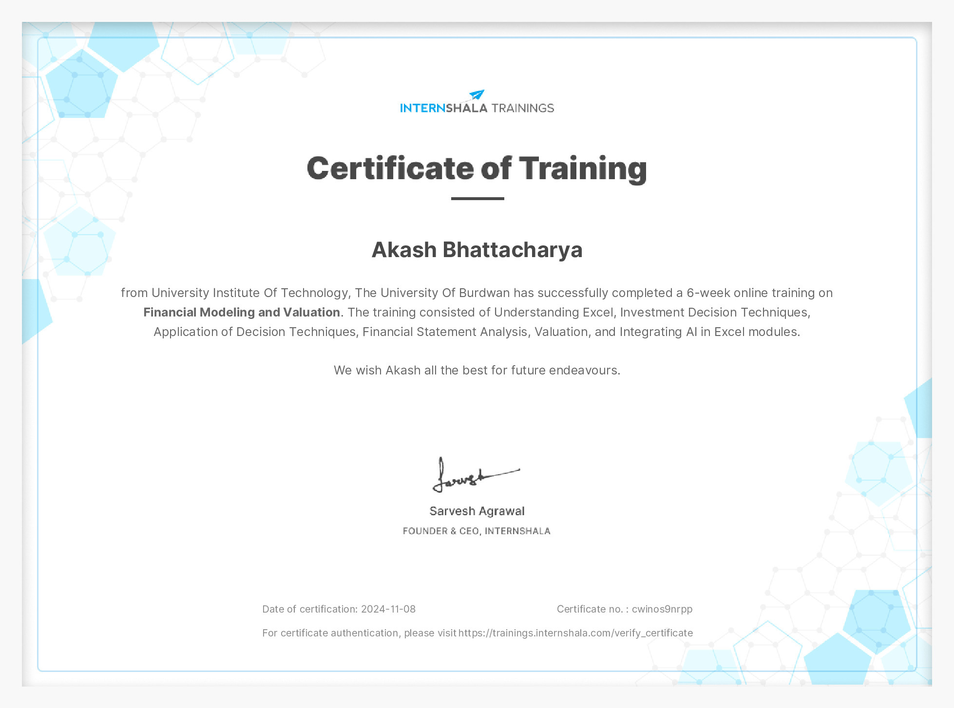 Certificate of completion