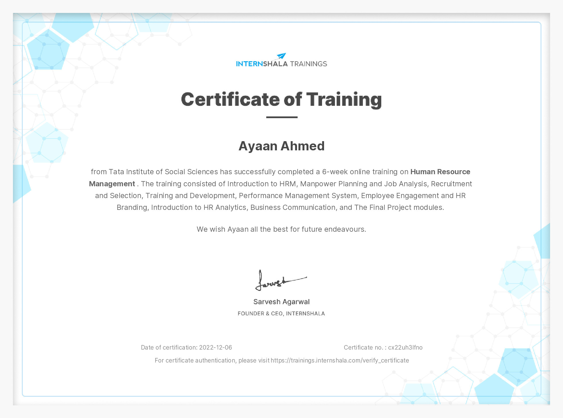 Certificate of completion