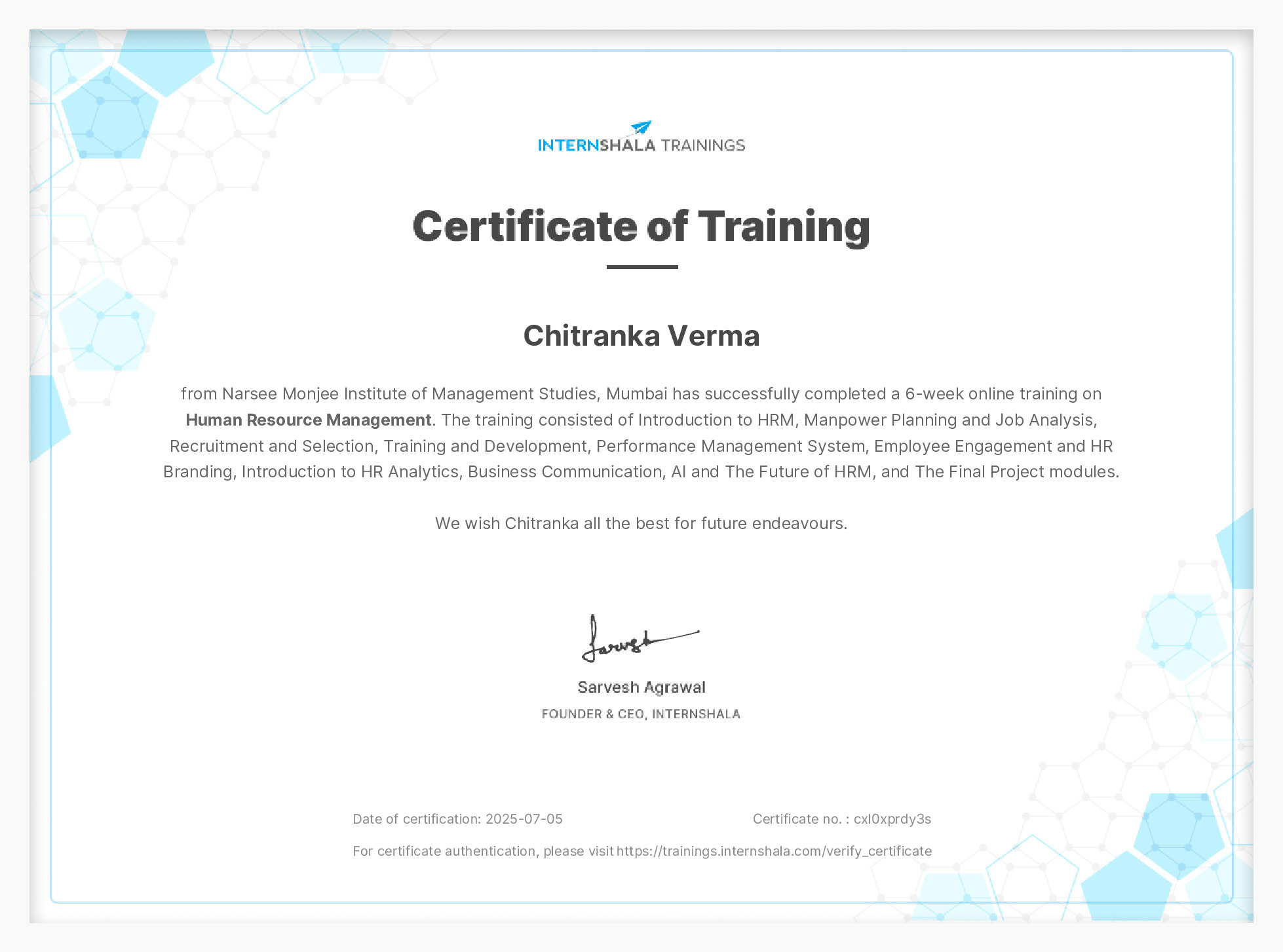 Certificate of completion