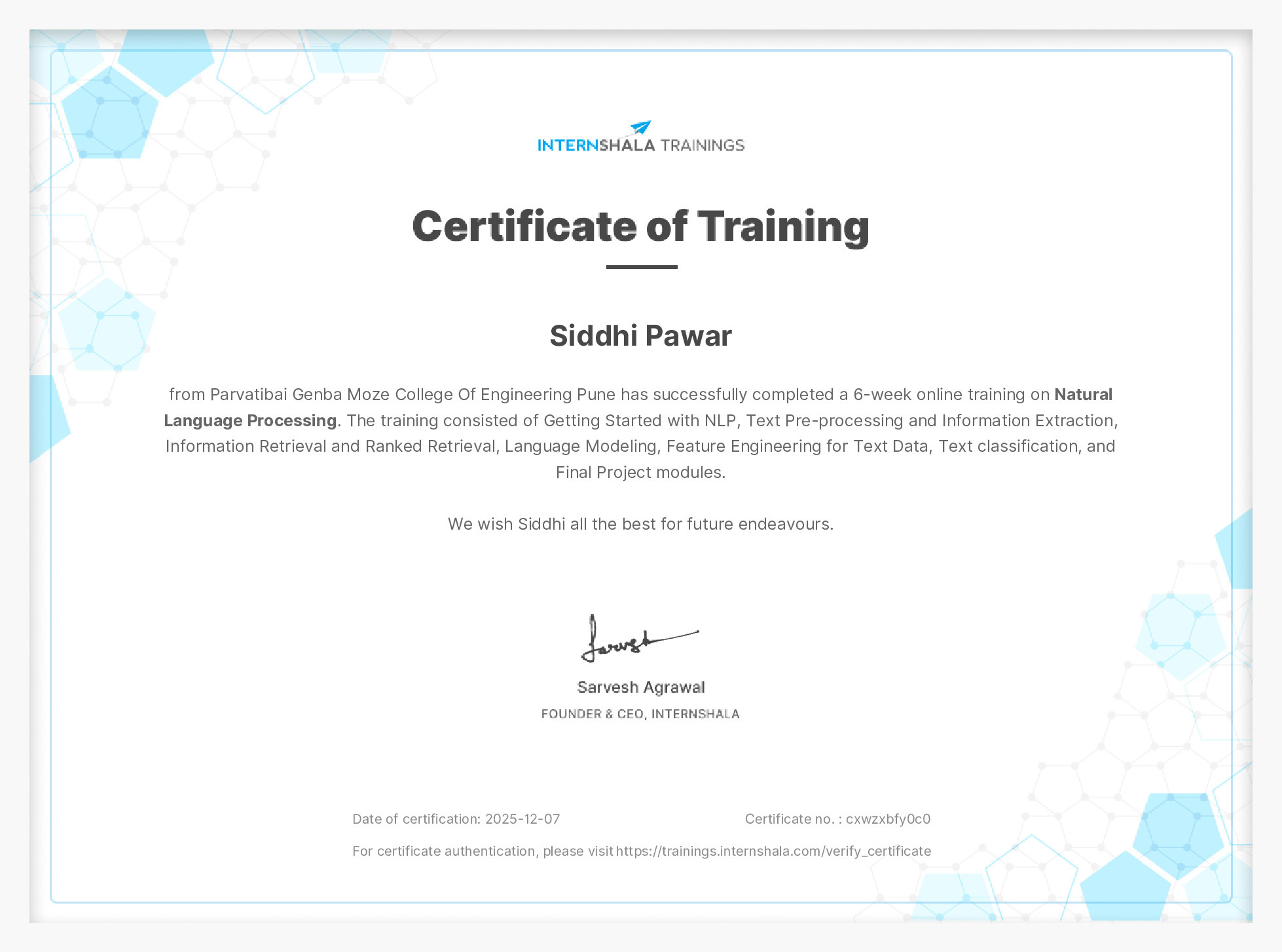 Certificate of completion