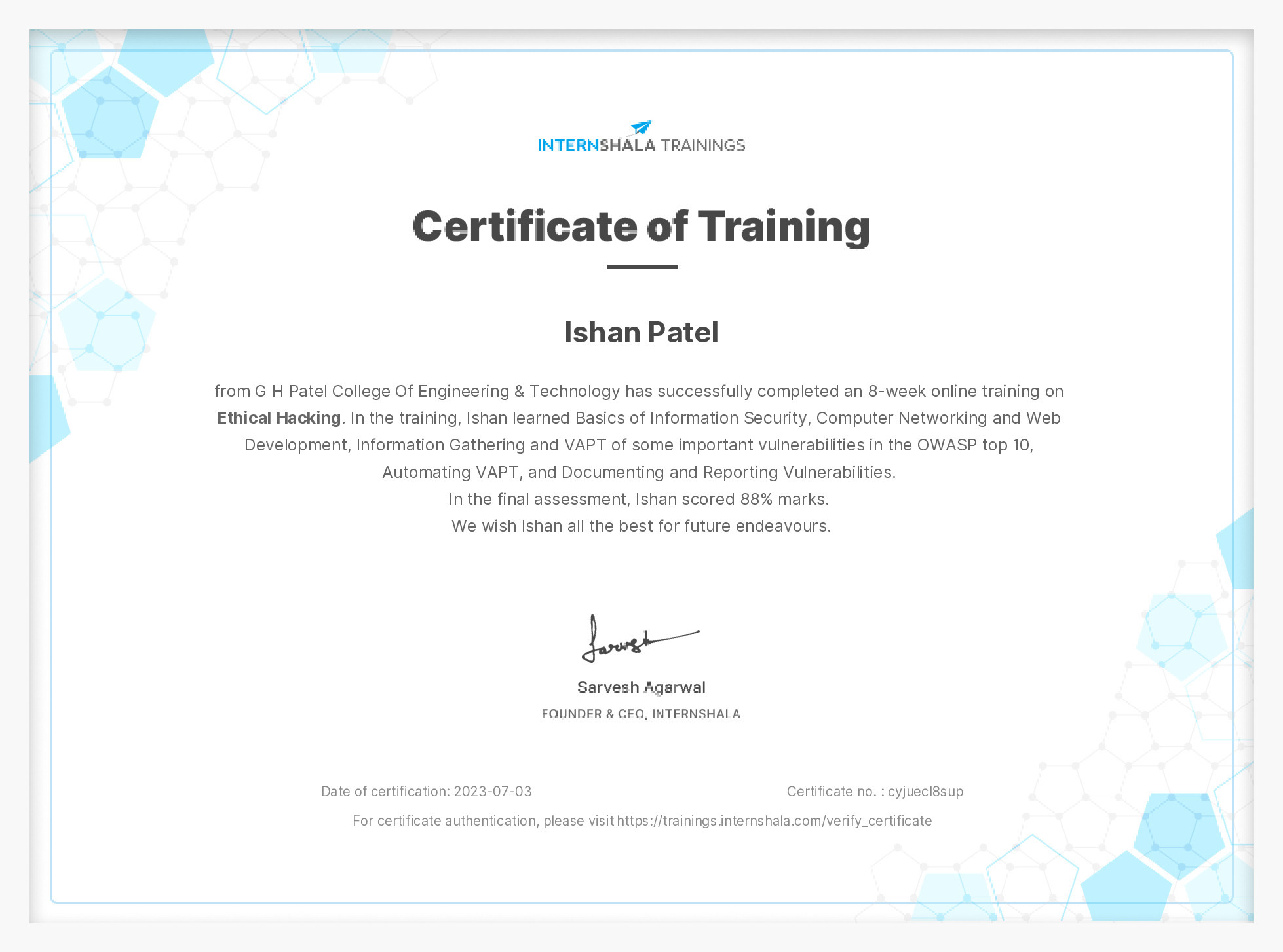 Certificate of completion