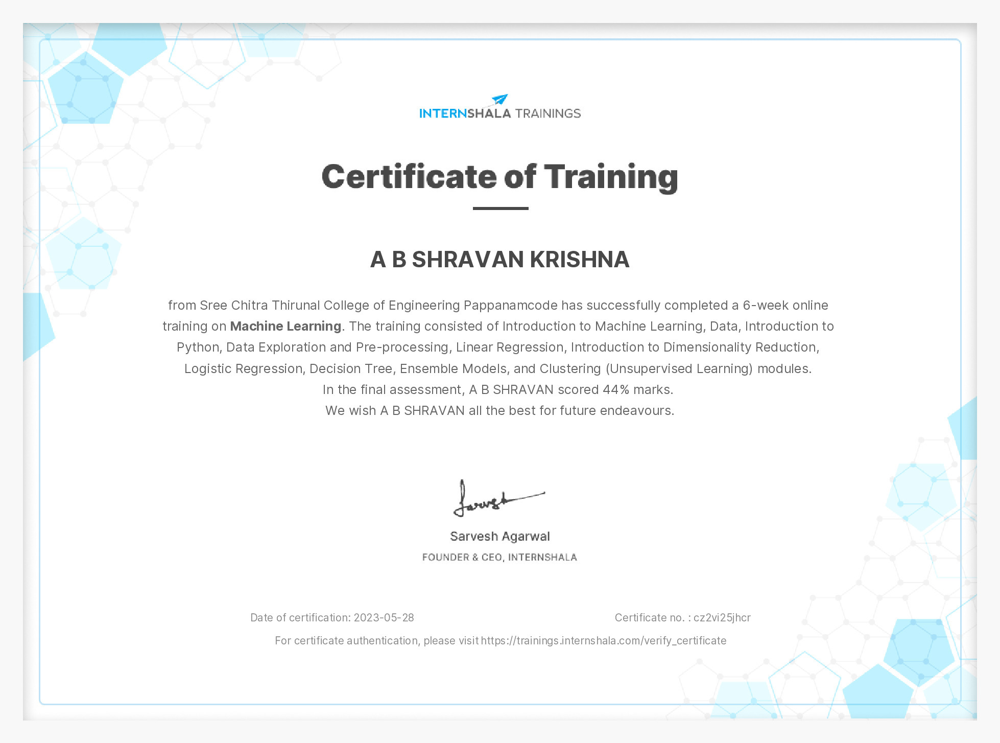 Certificate of completion