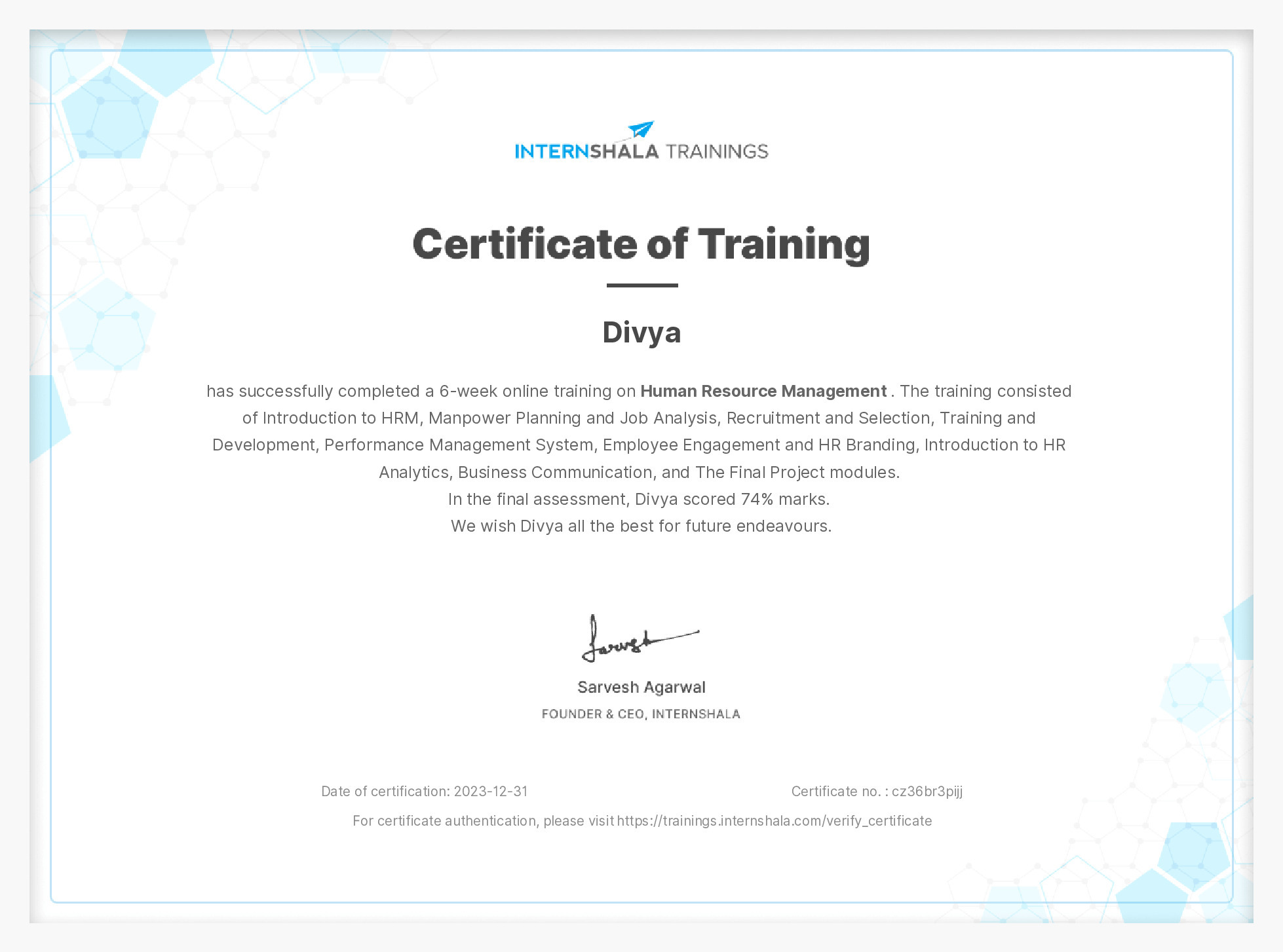 Certificate of completion