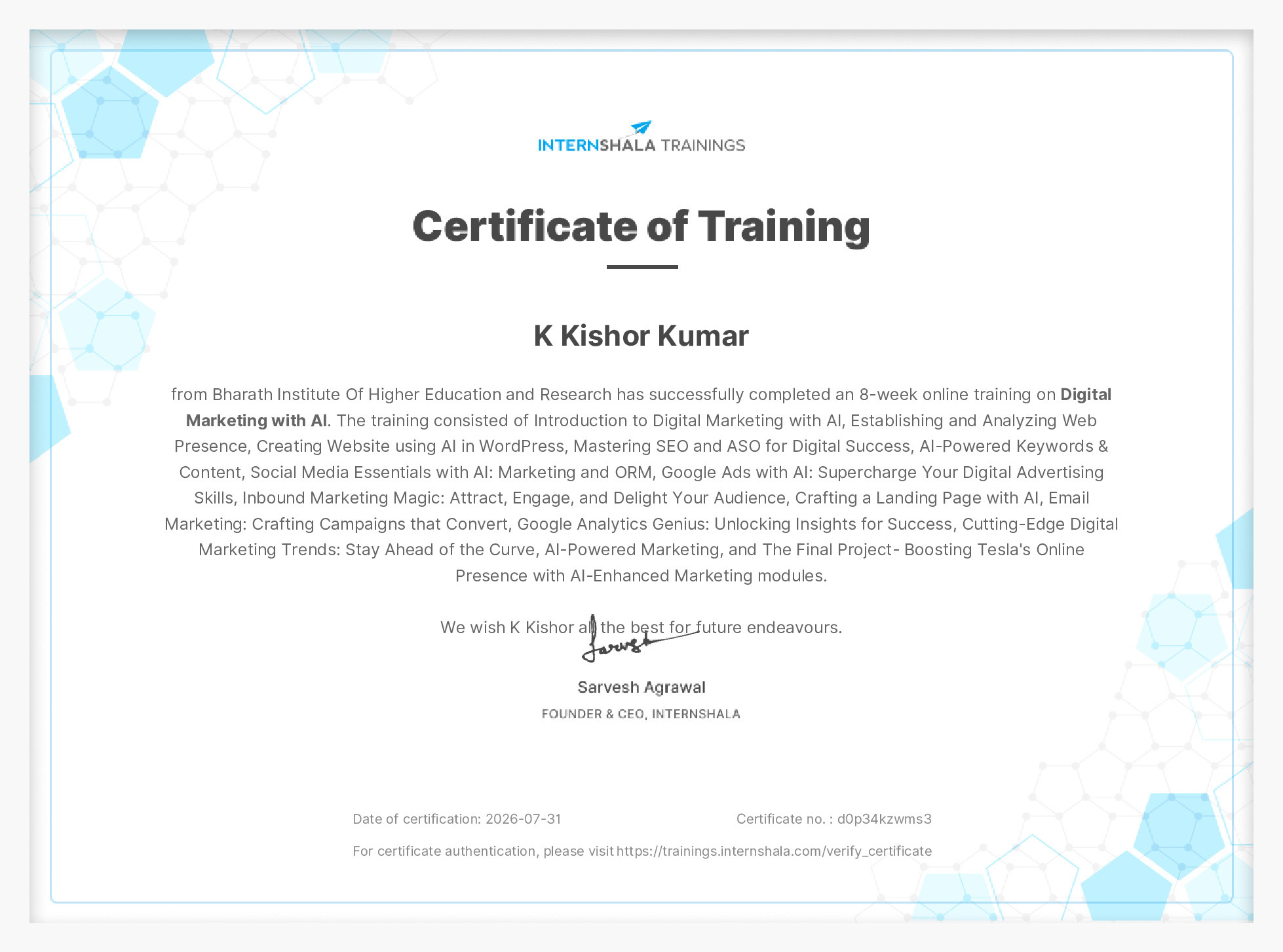 Certificate of completion