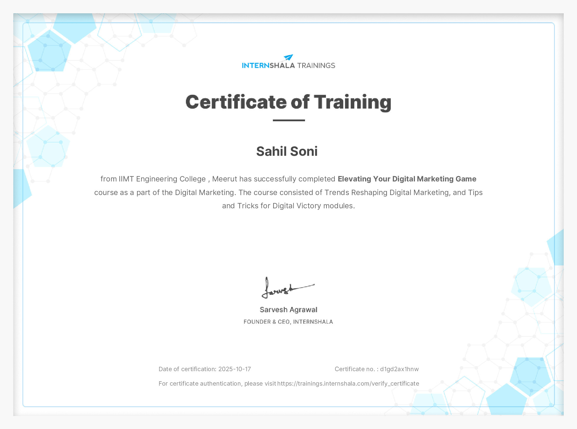 Certificate of completion