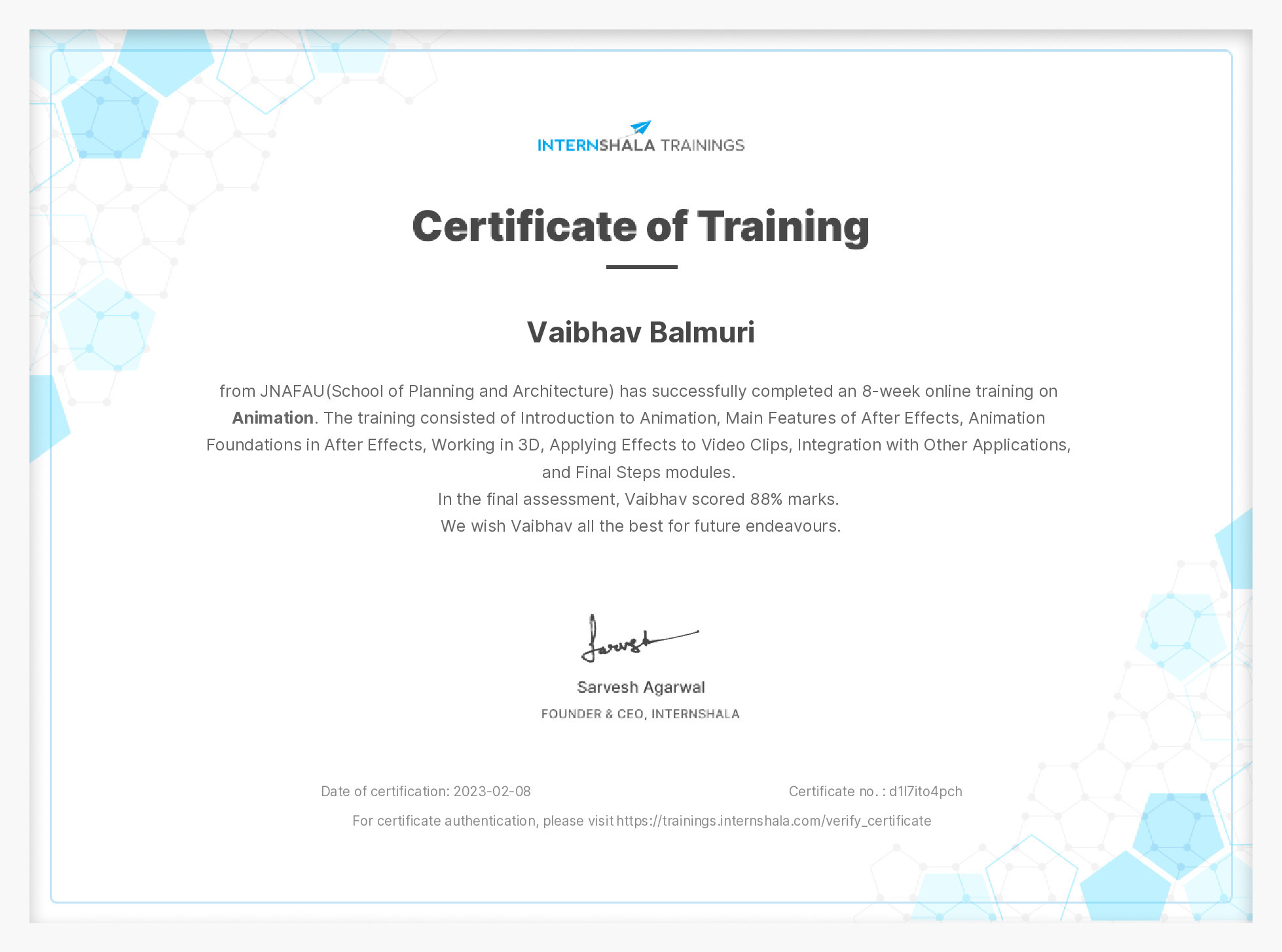 Certificate of completion