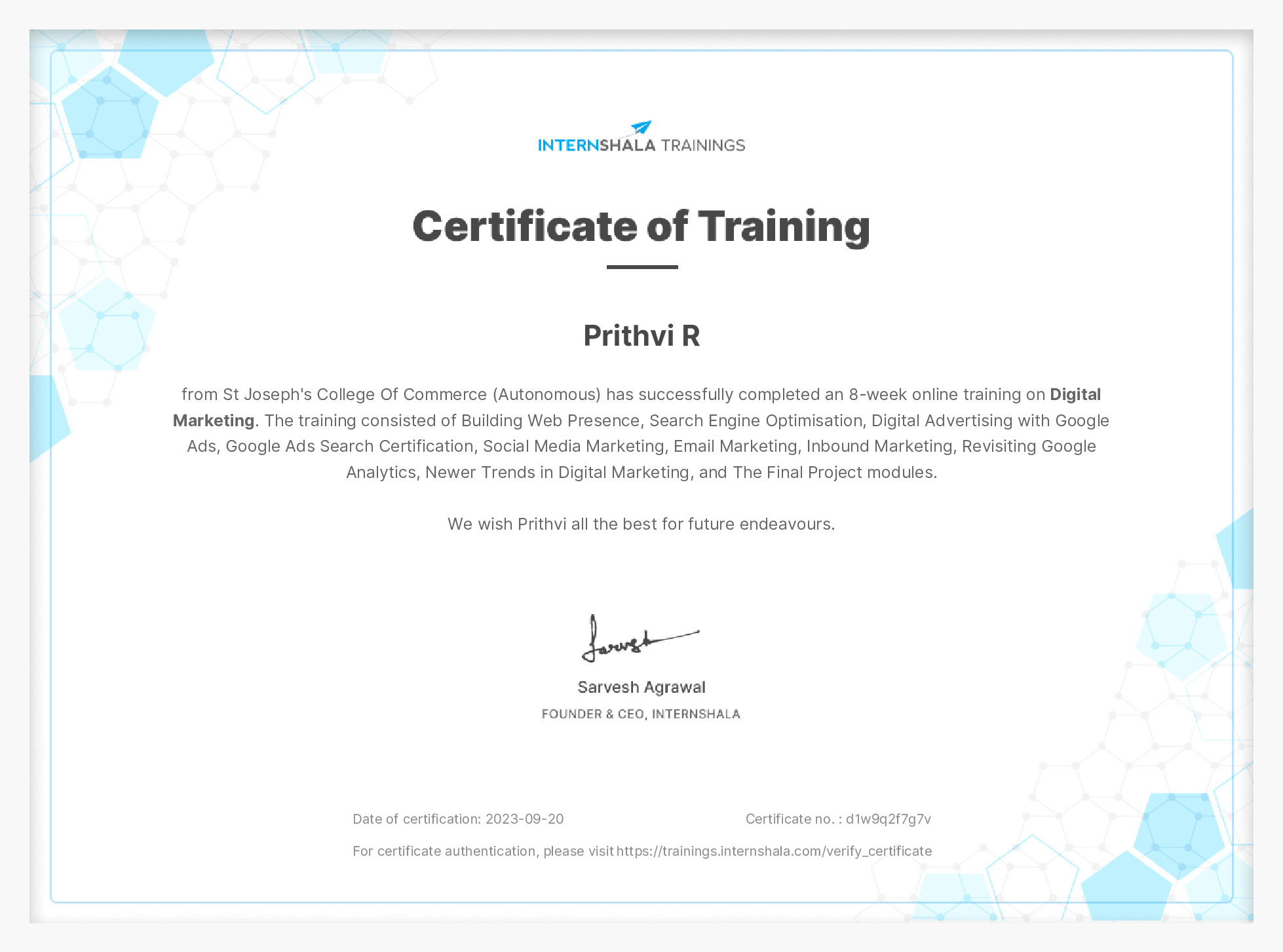 Certificate of completion