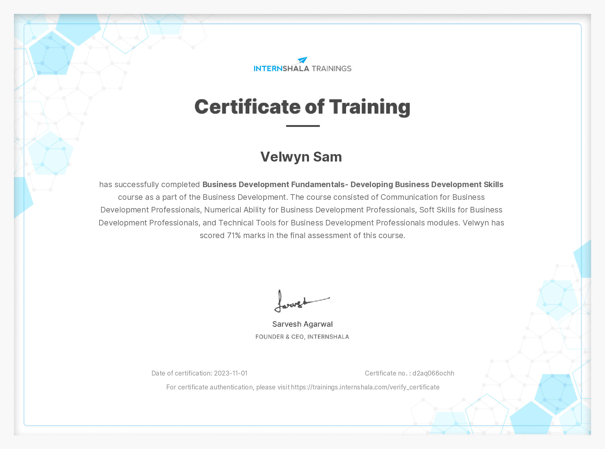Certificate of completion