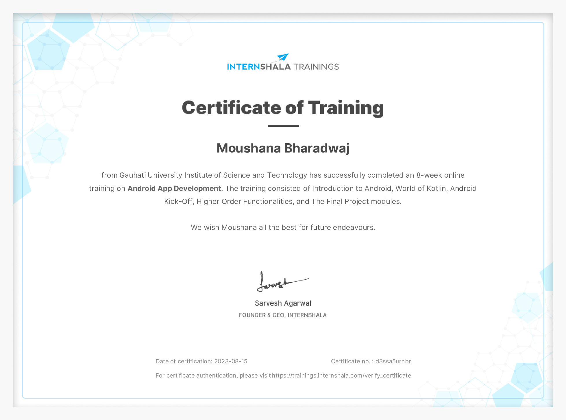 Certificate of completion