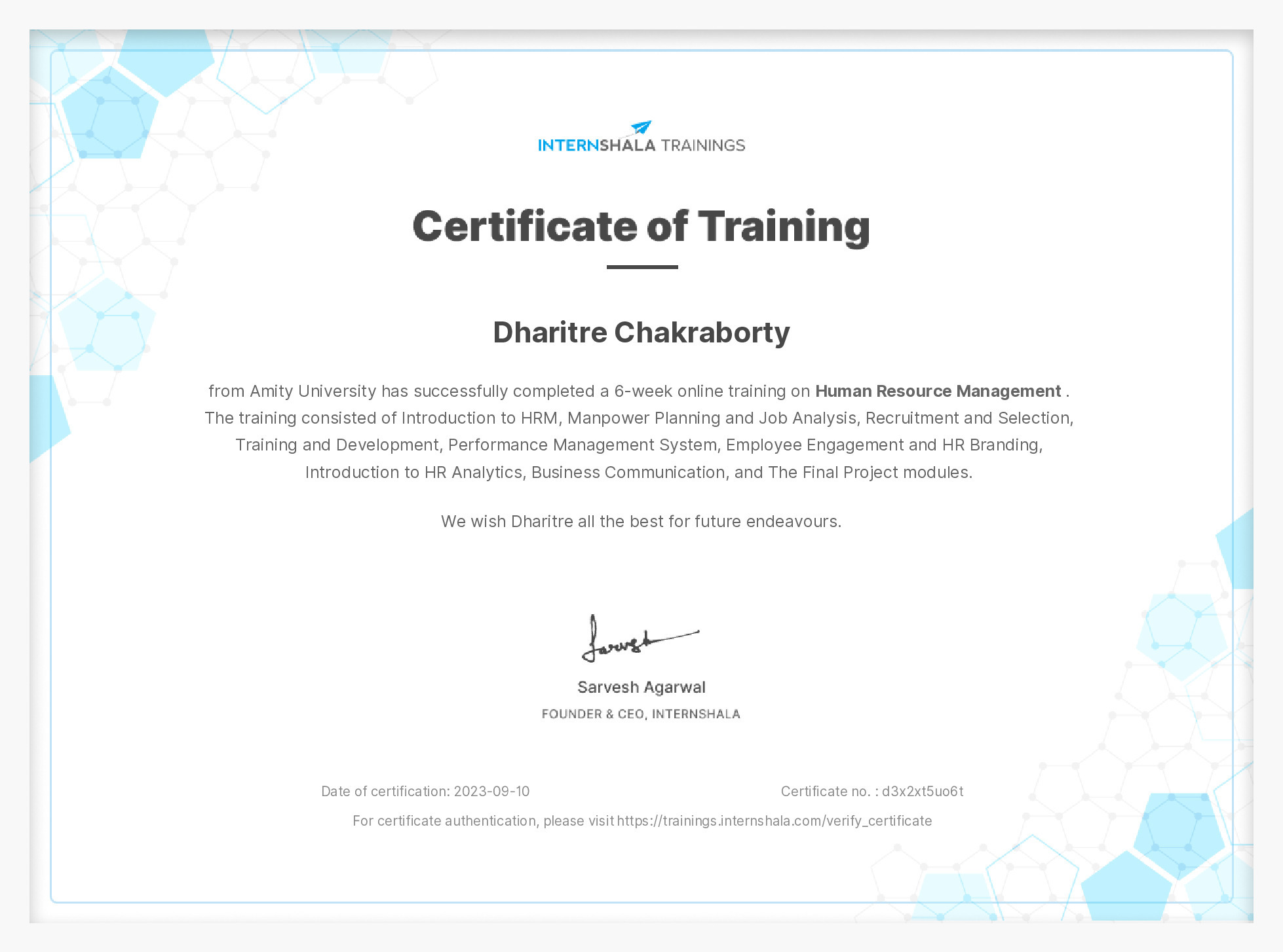 Certificate of completion