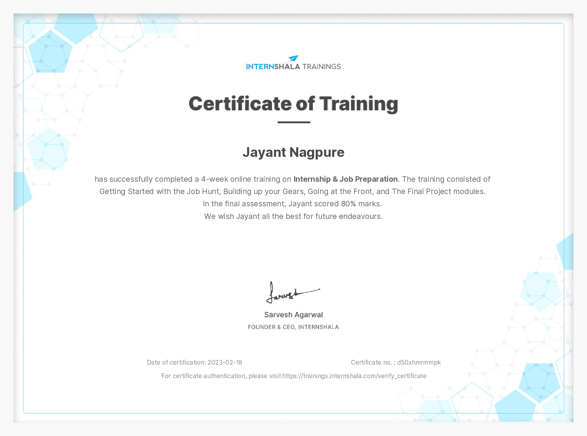 Certificate of completion