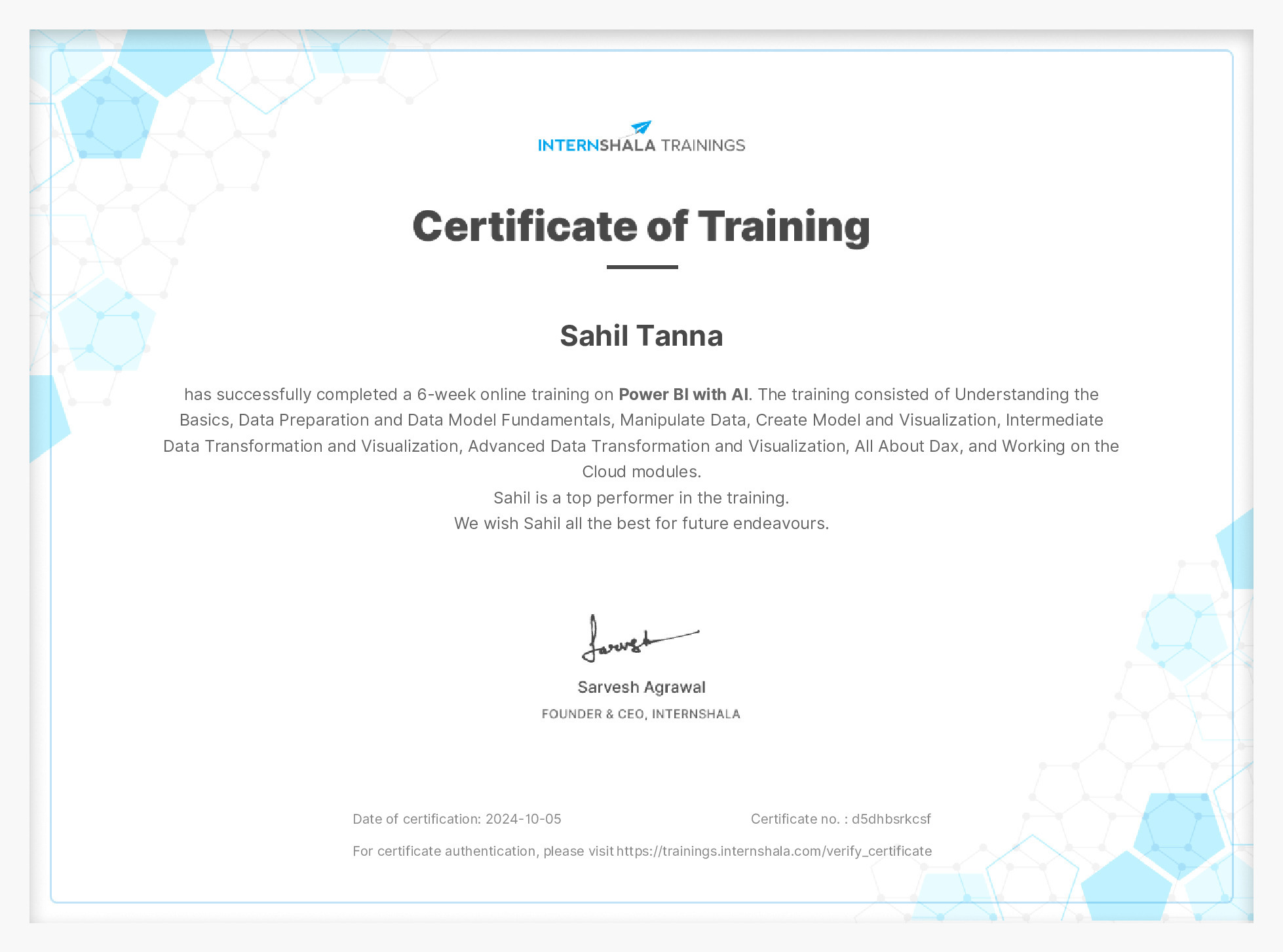 Certificate of completion