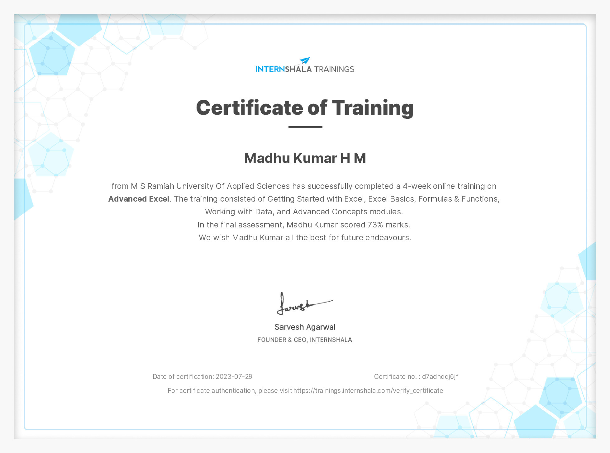 Certificate of completion