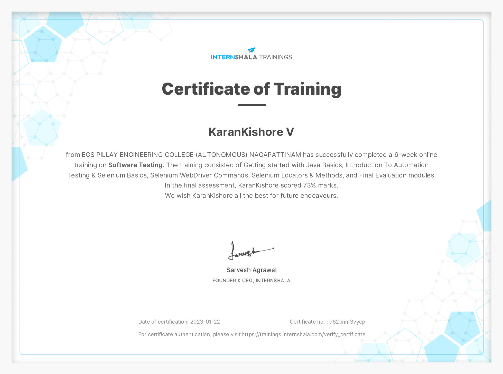 Certificate of completion