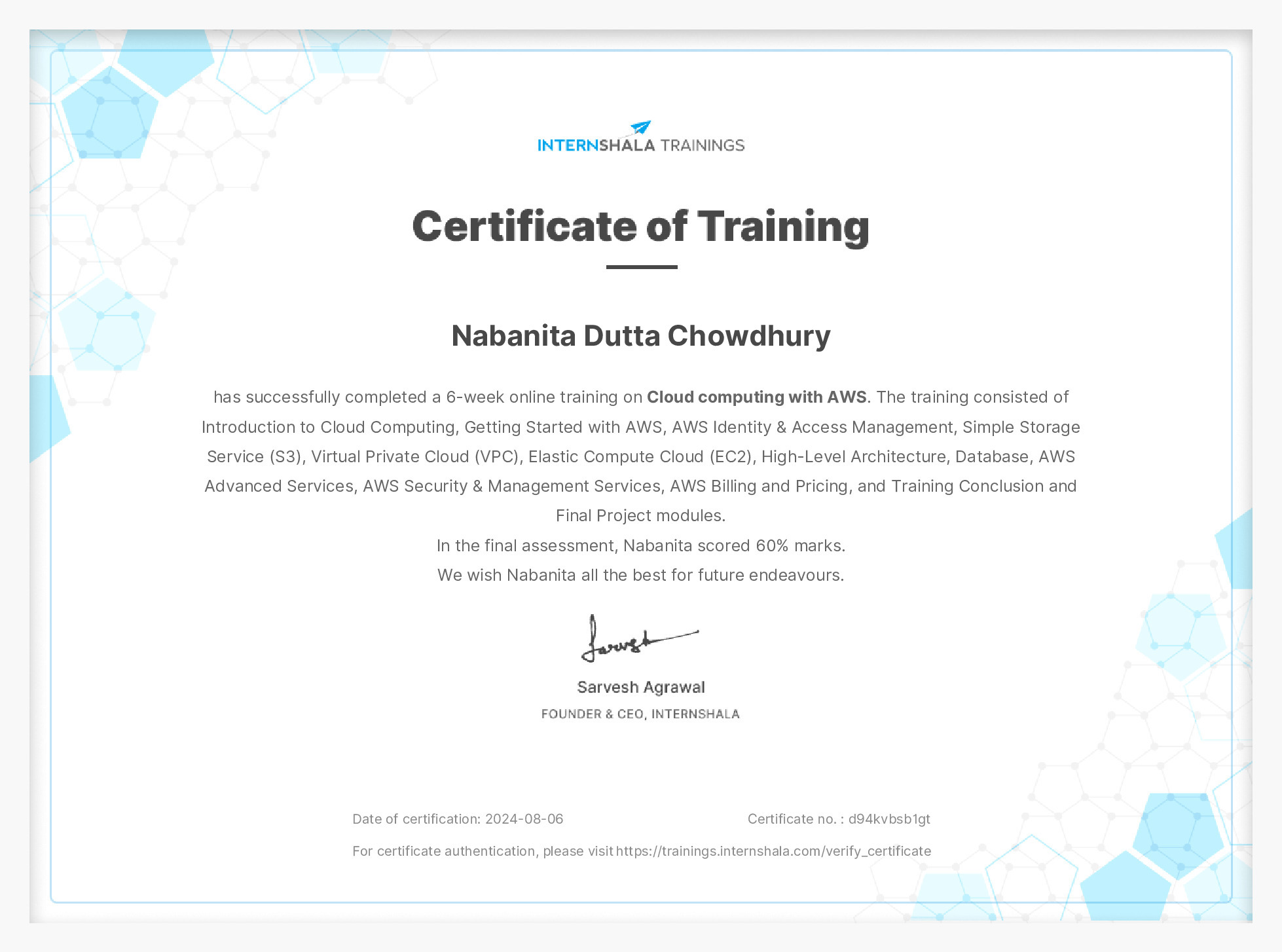 Certificate of completion