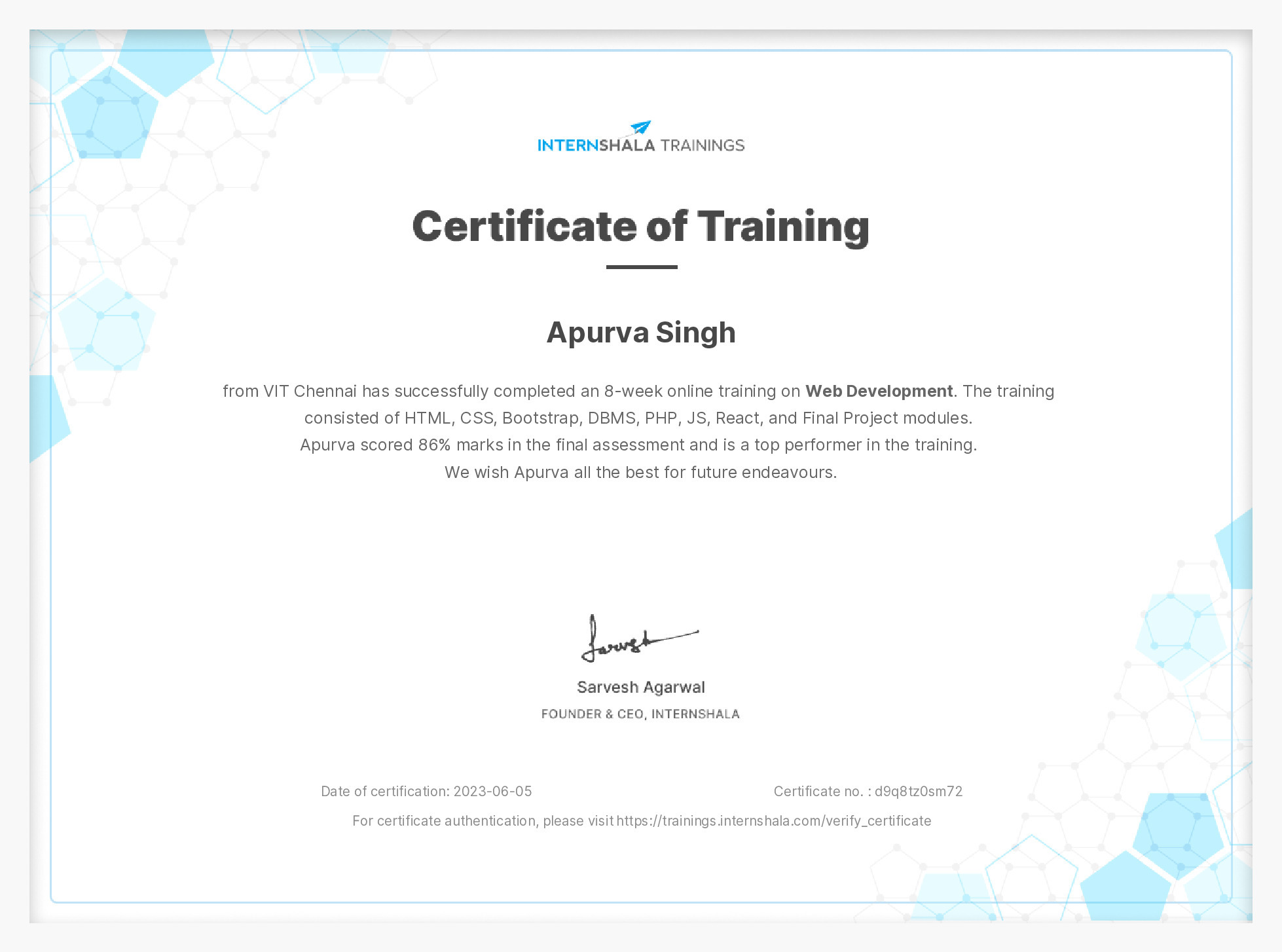 Certificate of completion