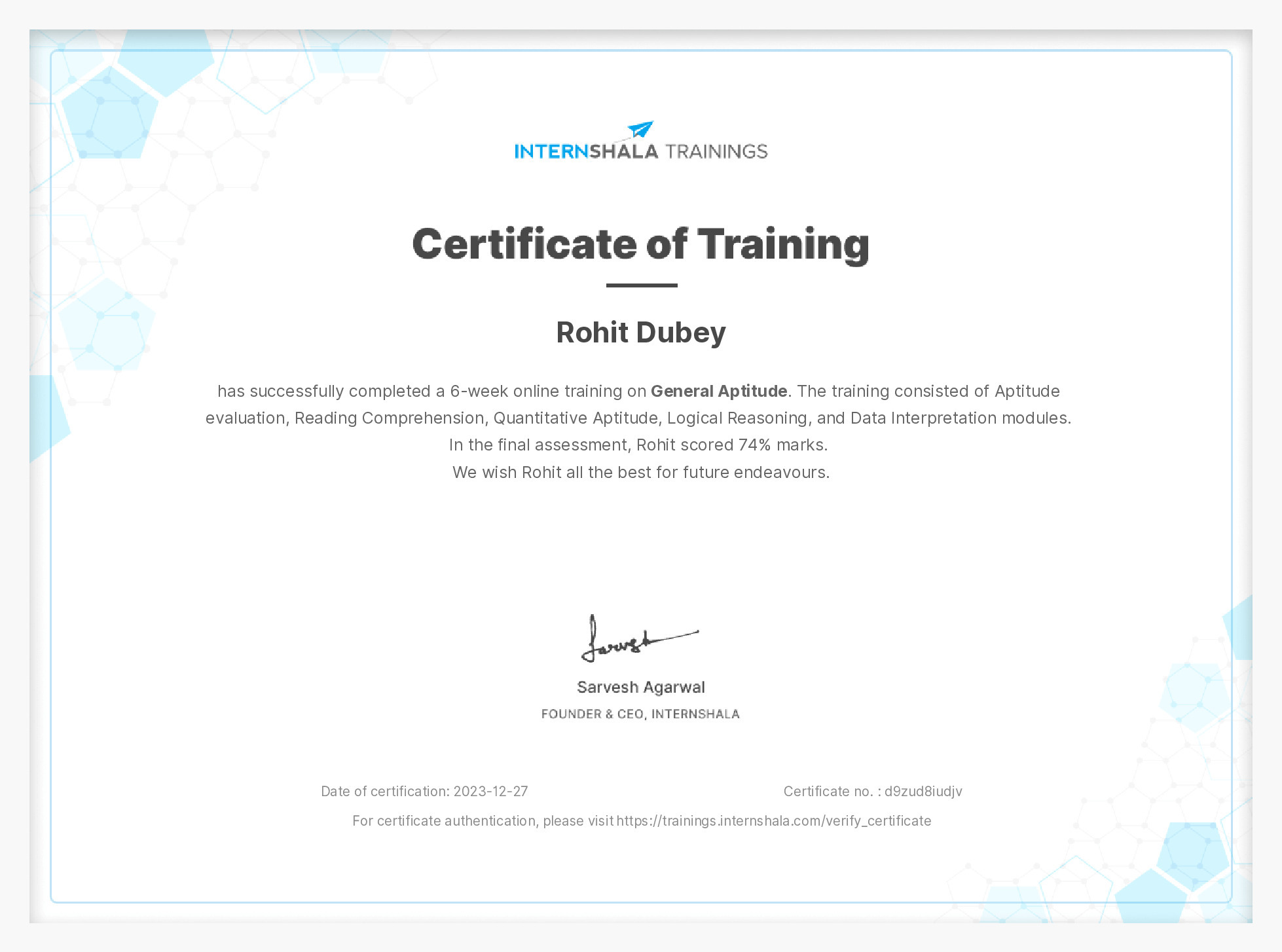 Certificate of completion