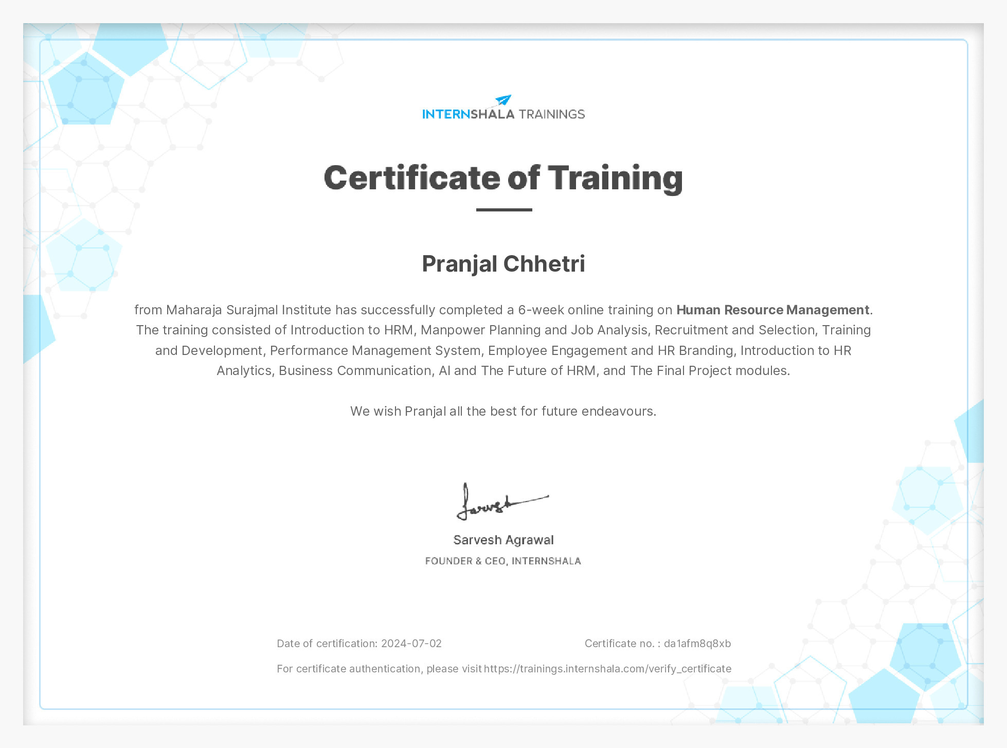 Certificate of completion