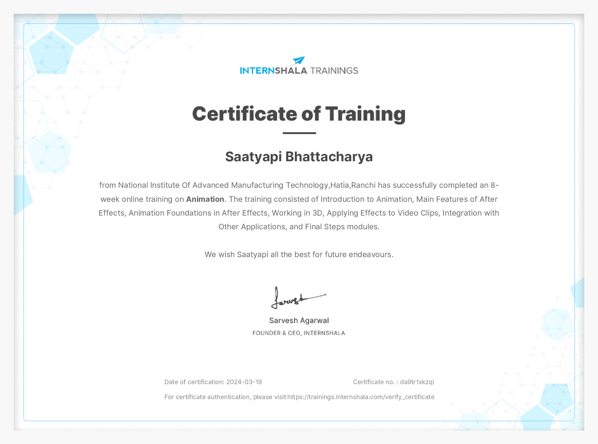 Certificate of completion