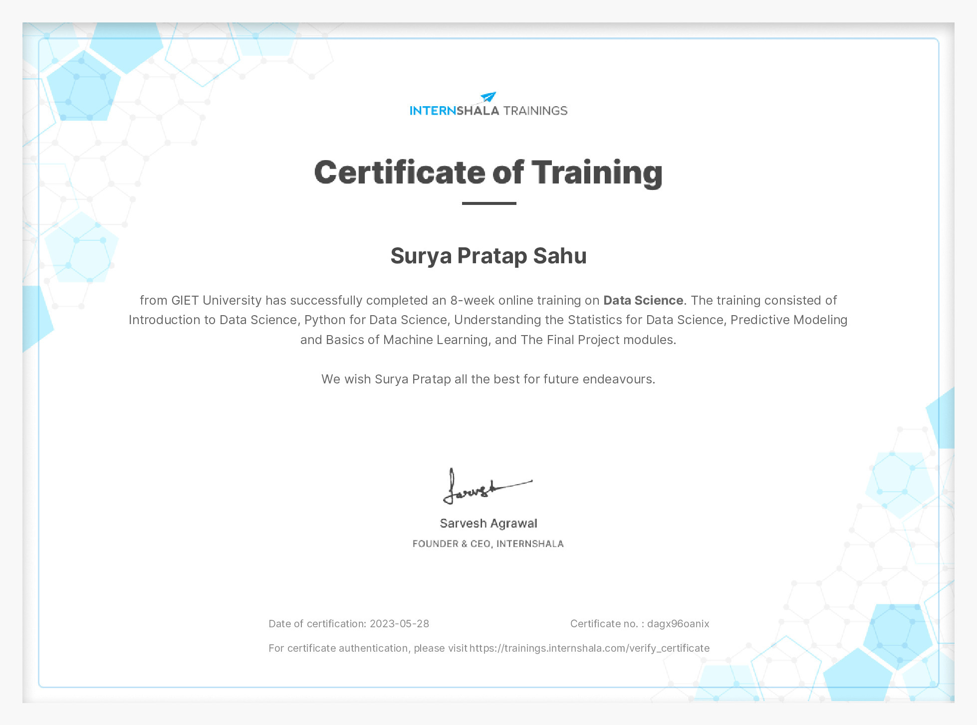Certificate of completion