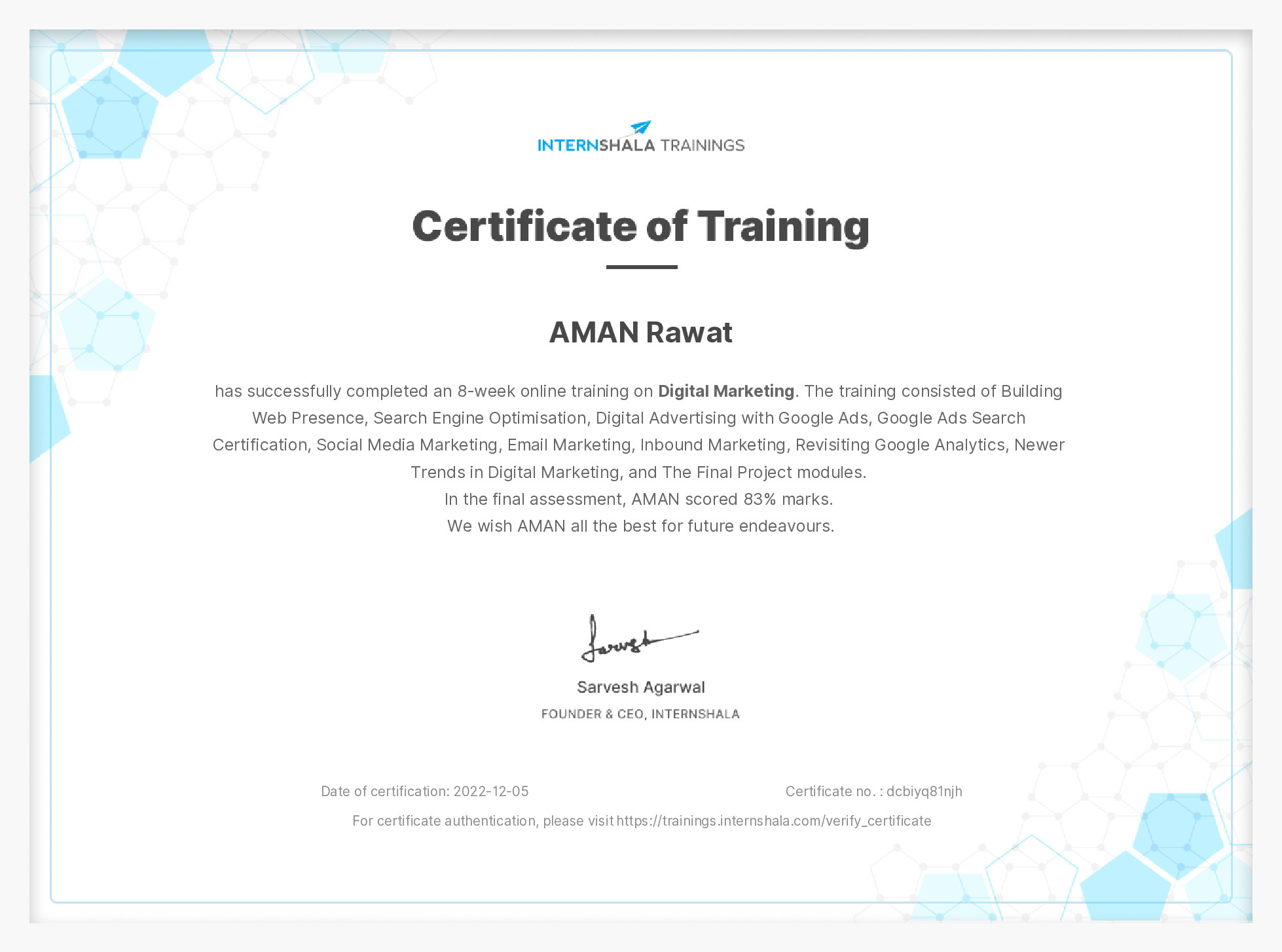 Certificate of completion