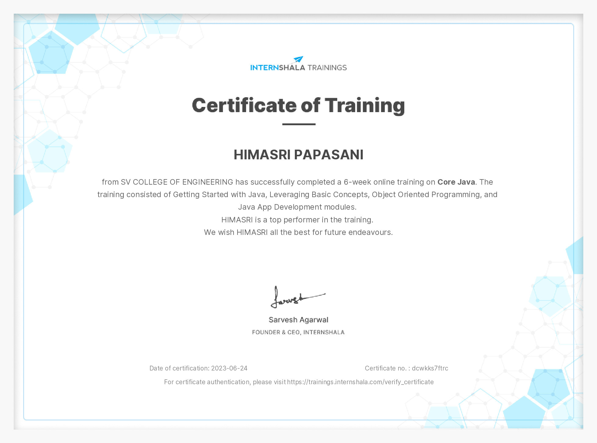 Certificate of completion