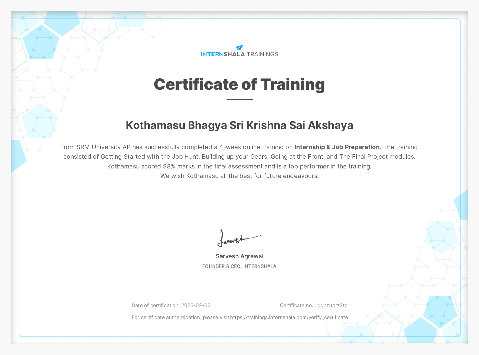Certificate of completion