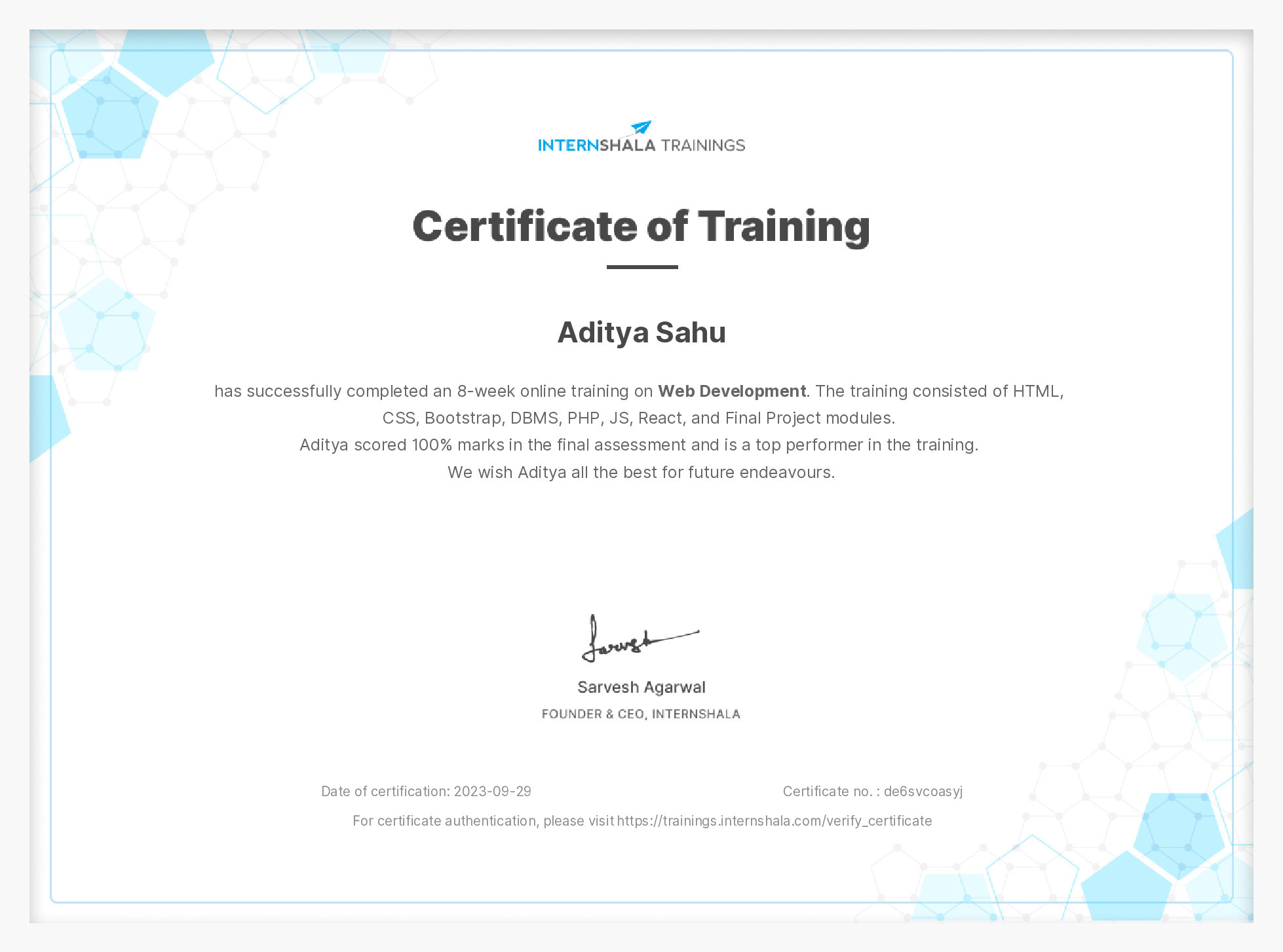 Certificate of completion