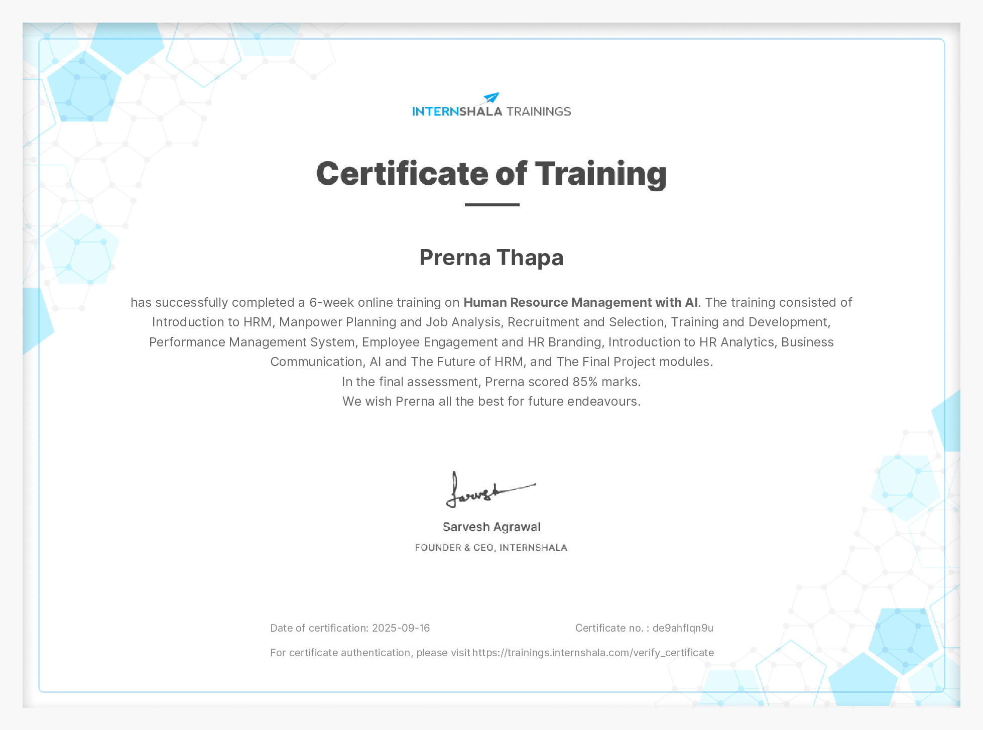 Certificate of completion