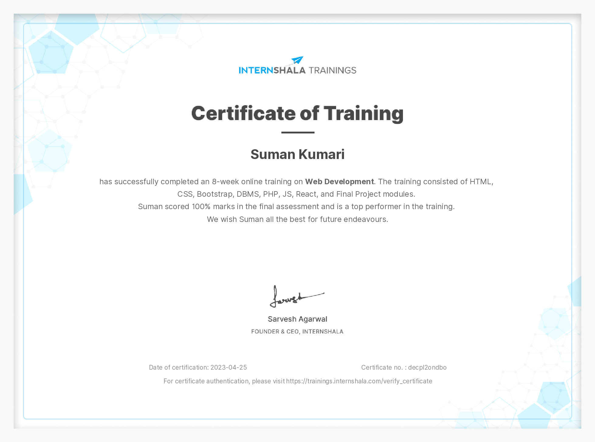 Certificate of completion