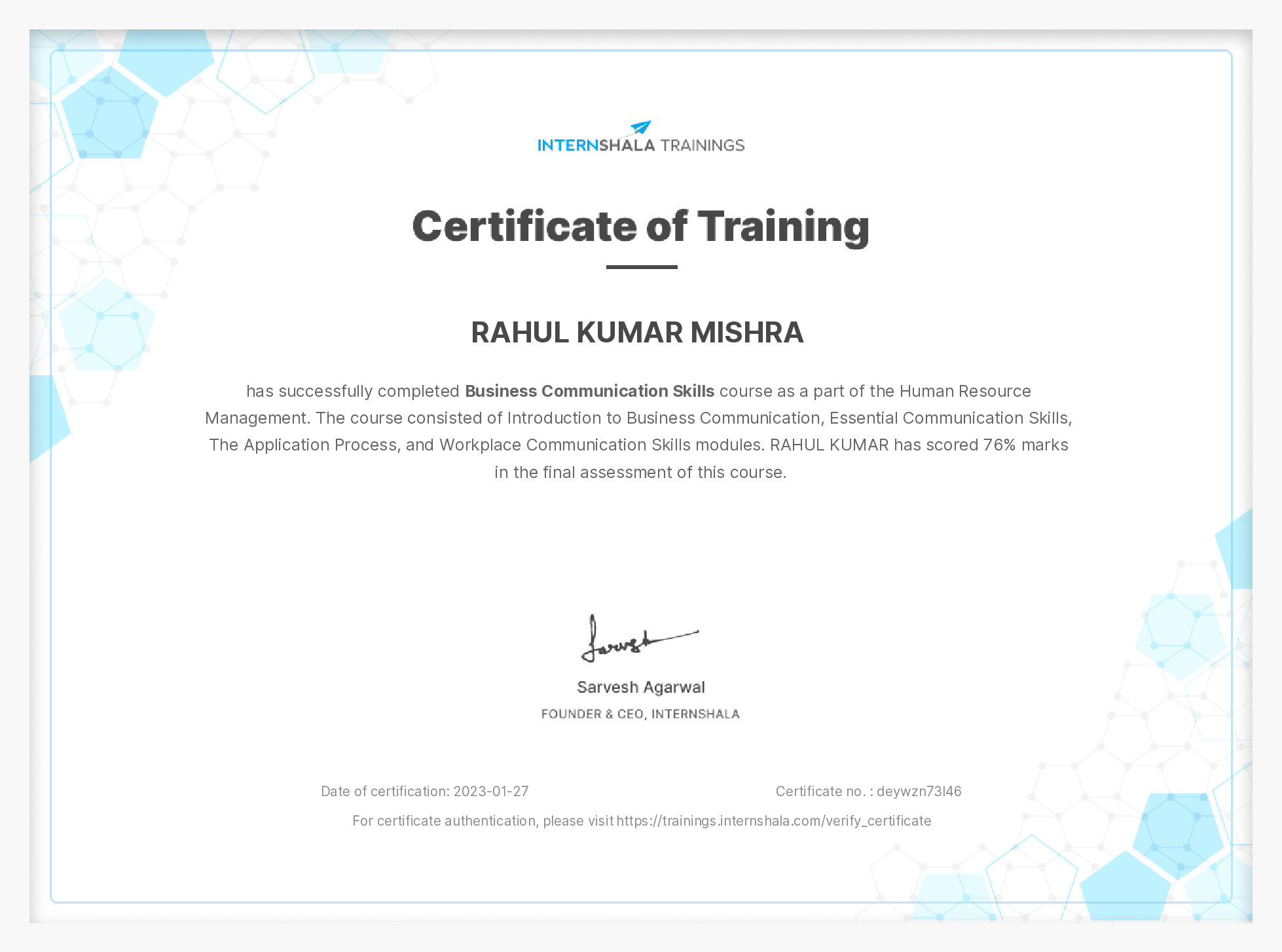 Certificate of completion