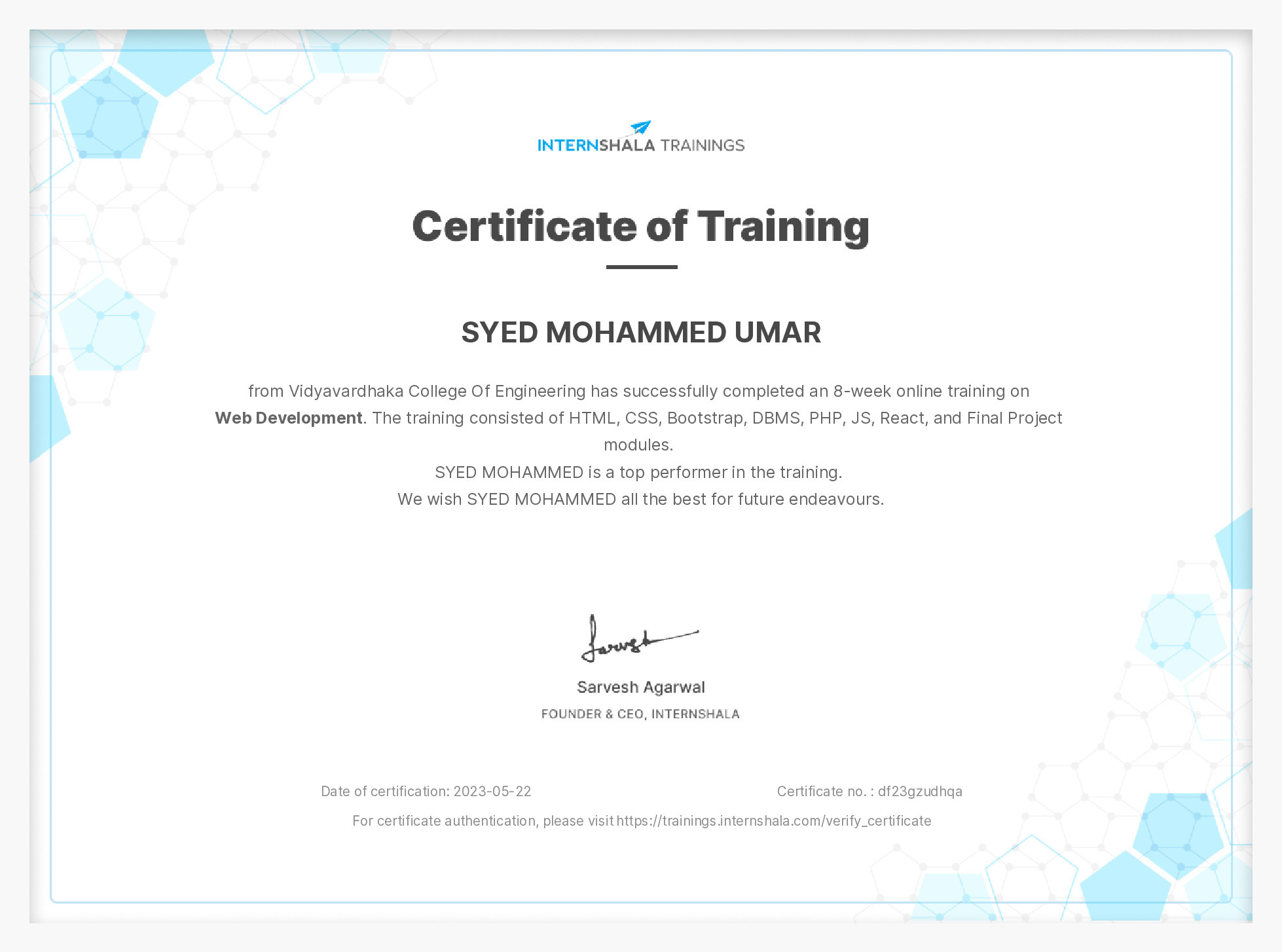 Certificate of completion