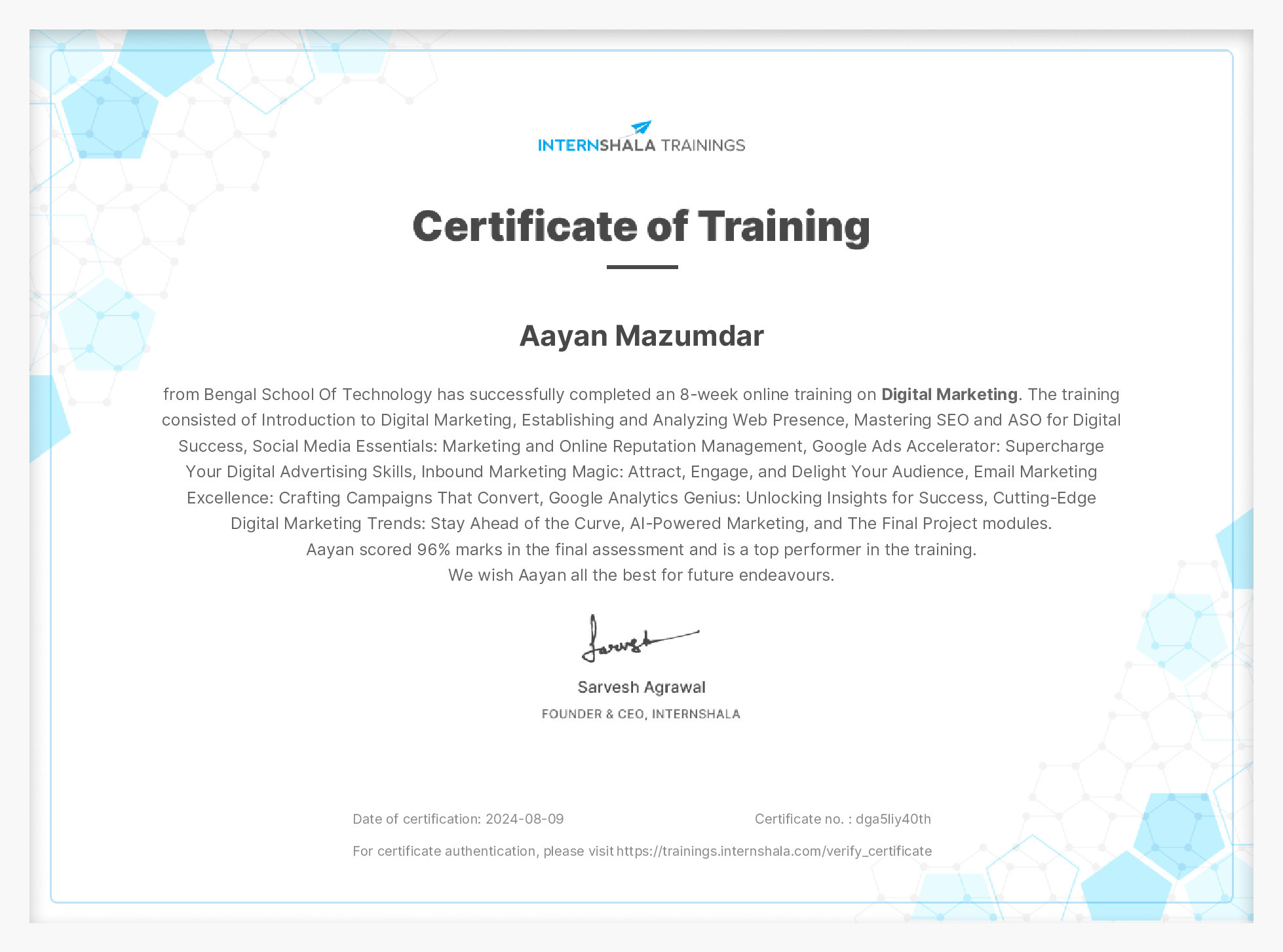 Certificate of completion