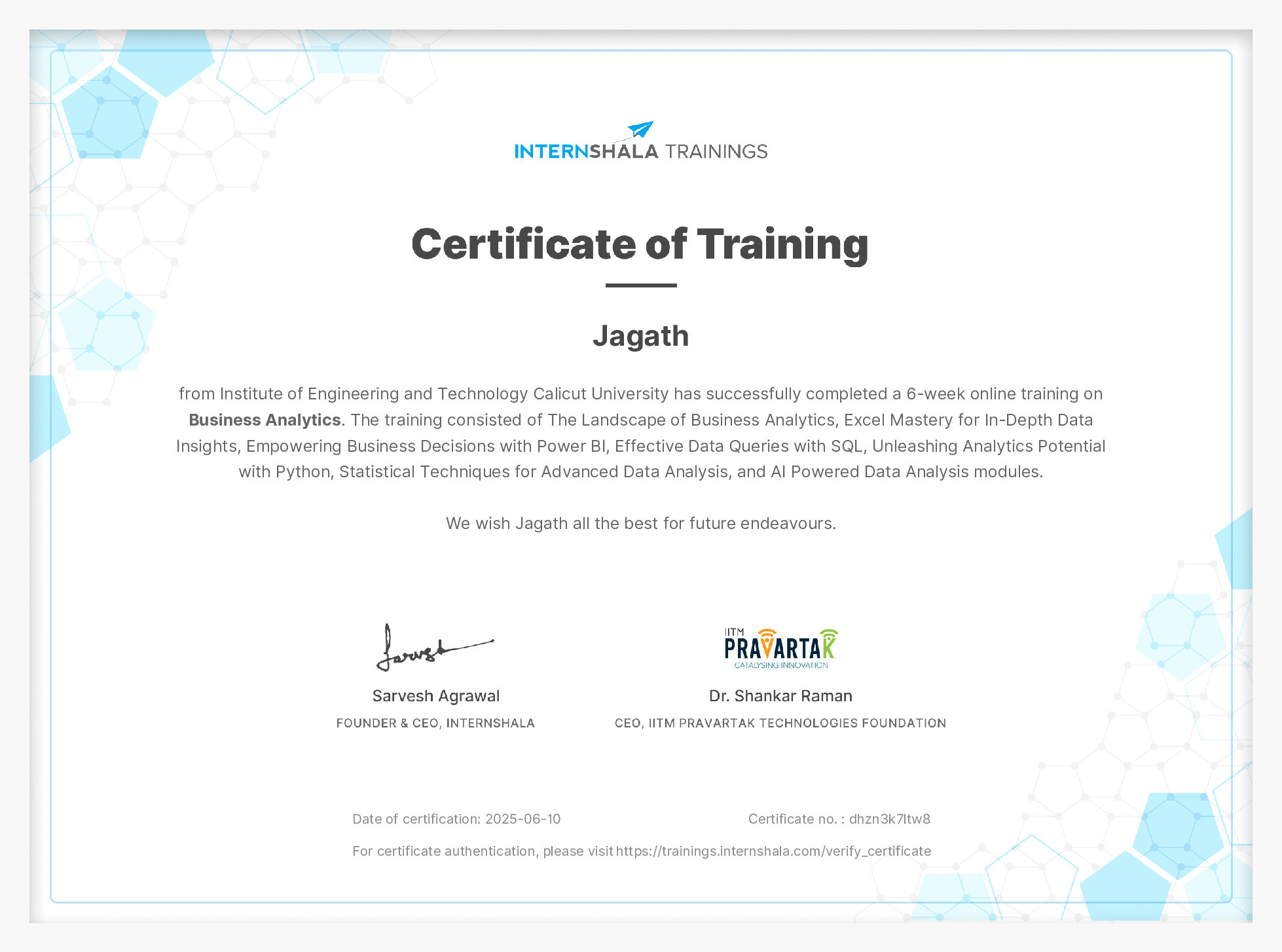 Certificate of completion