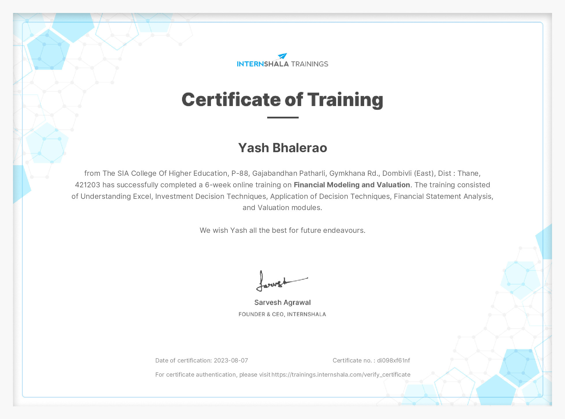 Certificate of completion