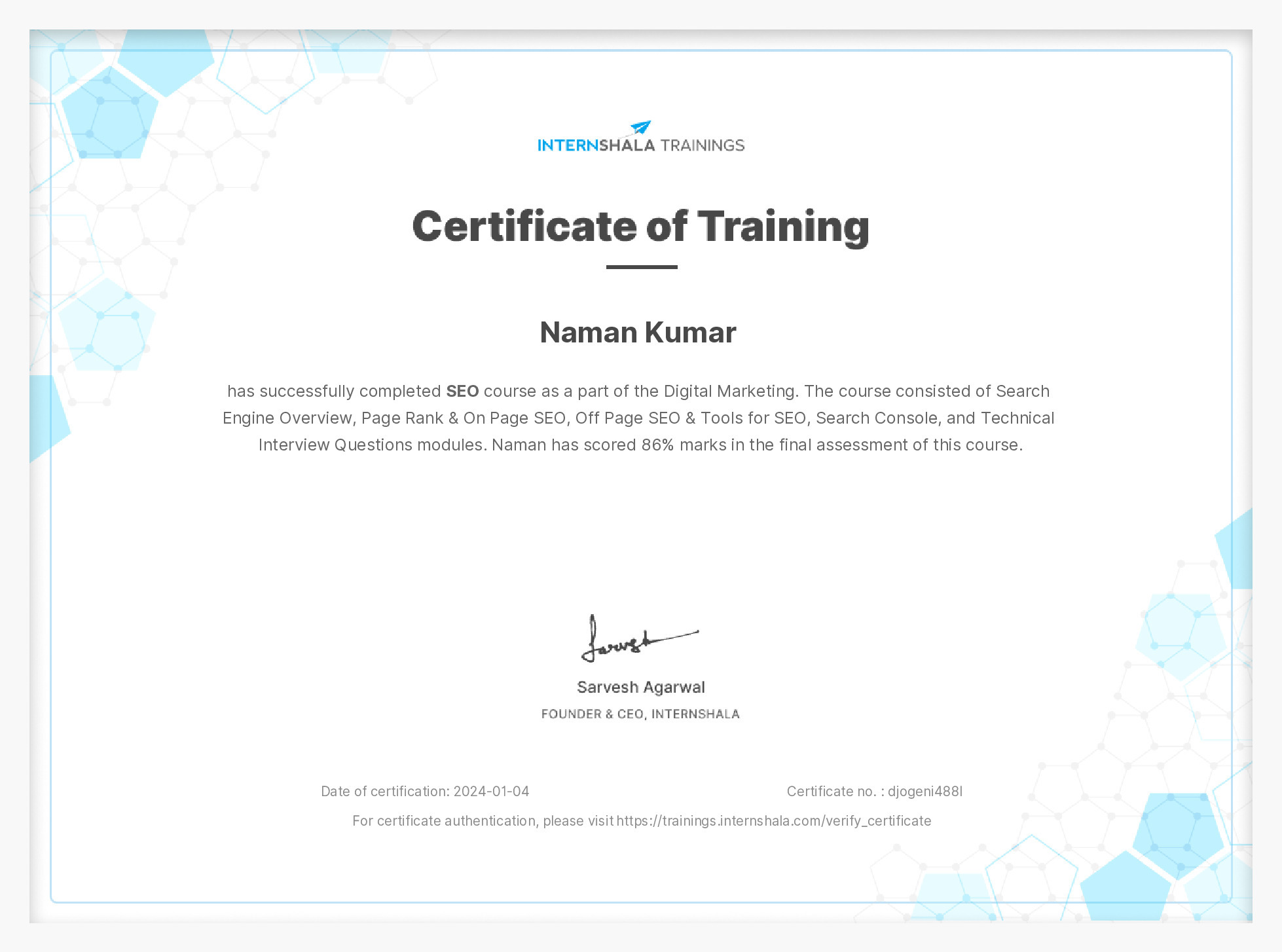 Certificate of completion