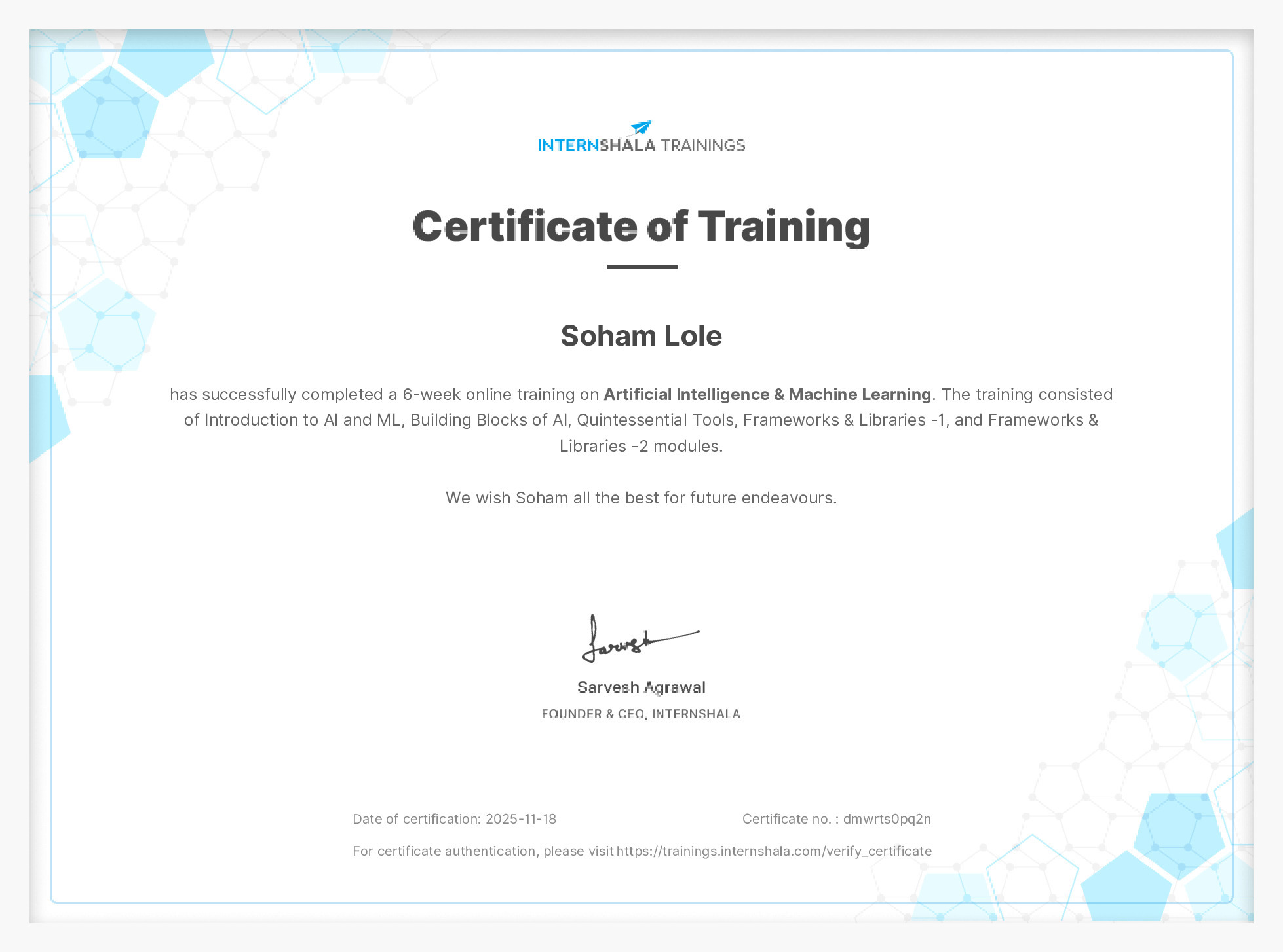 Certificate of completion