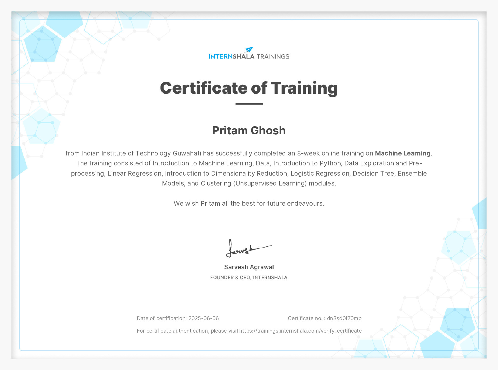 Certificate of completion