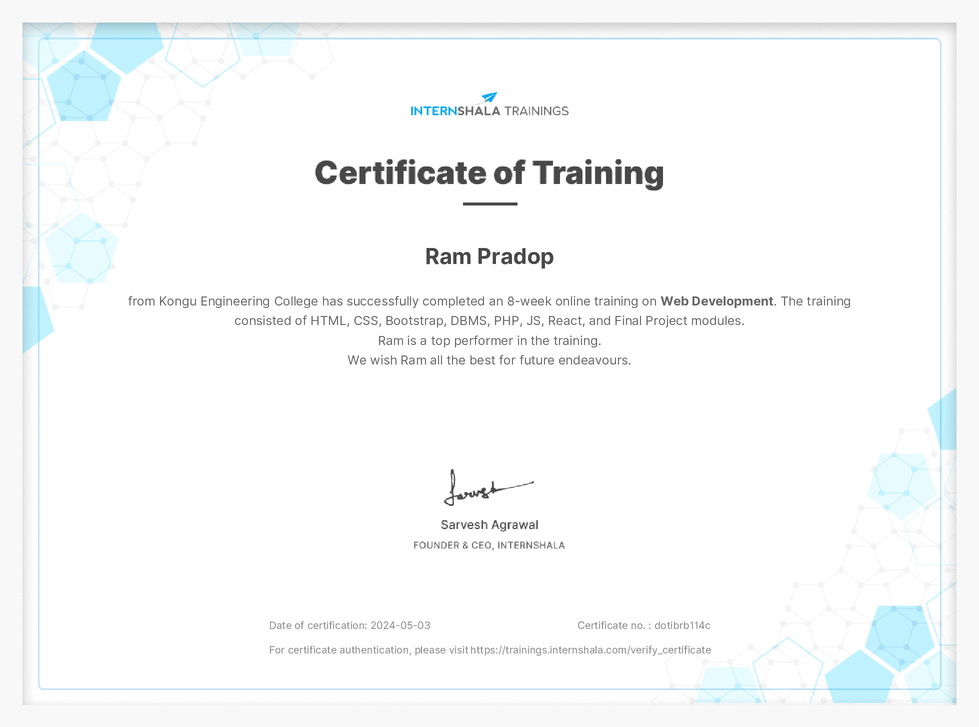 Certificate of completion